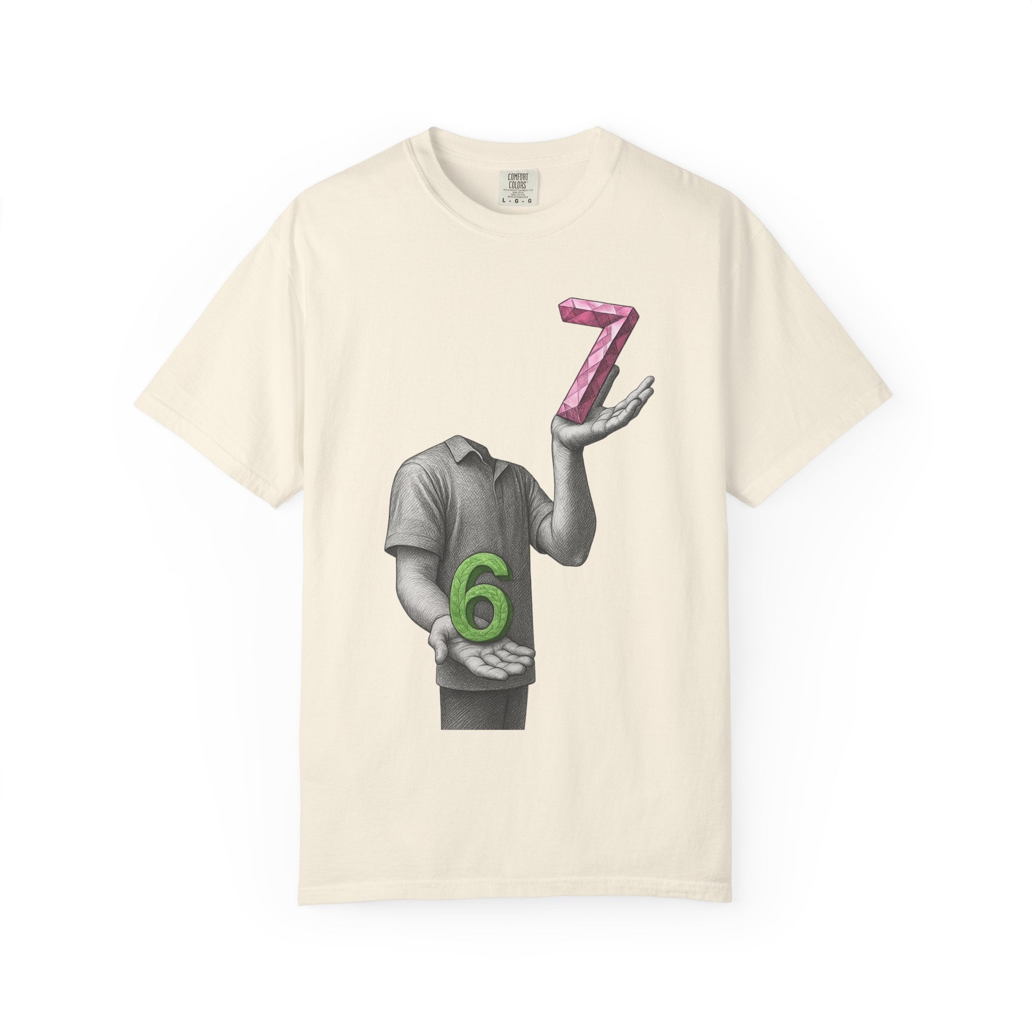 Graphic T-Shirt — Surreal Floating Numbers '6' & '7' Art Tee