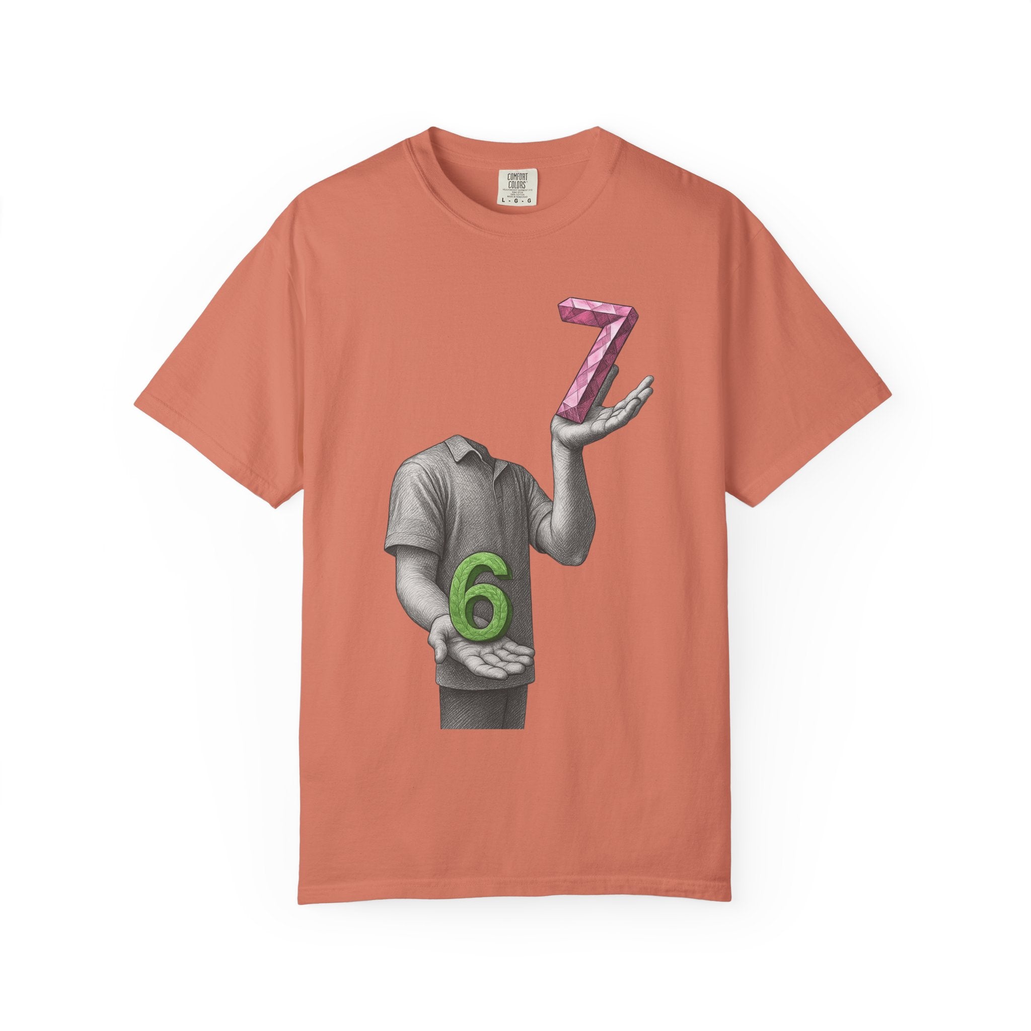 Graphic T-Shirt — Surreal Floating Numbers '6' & '7' Art Tee