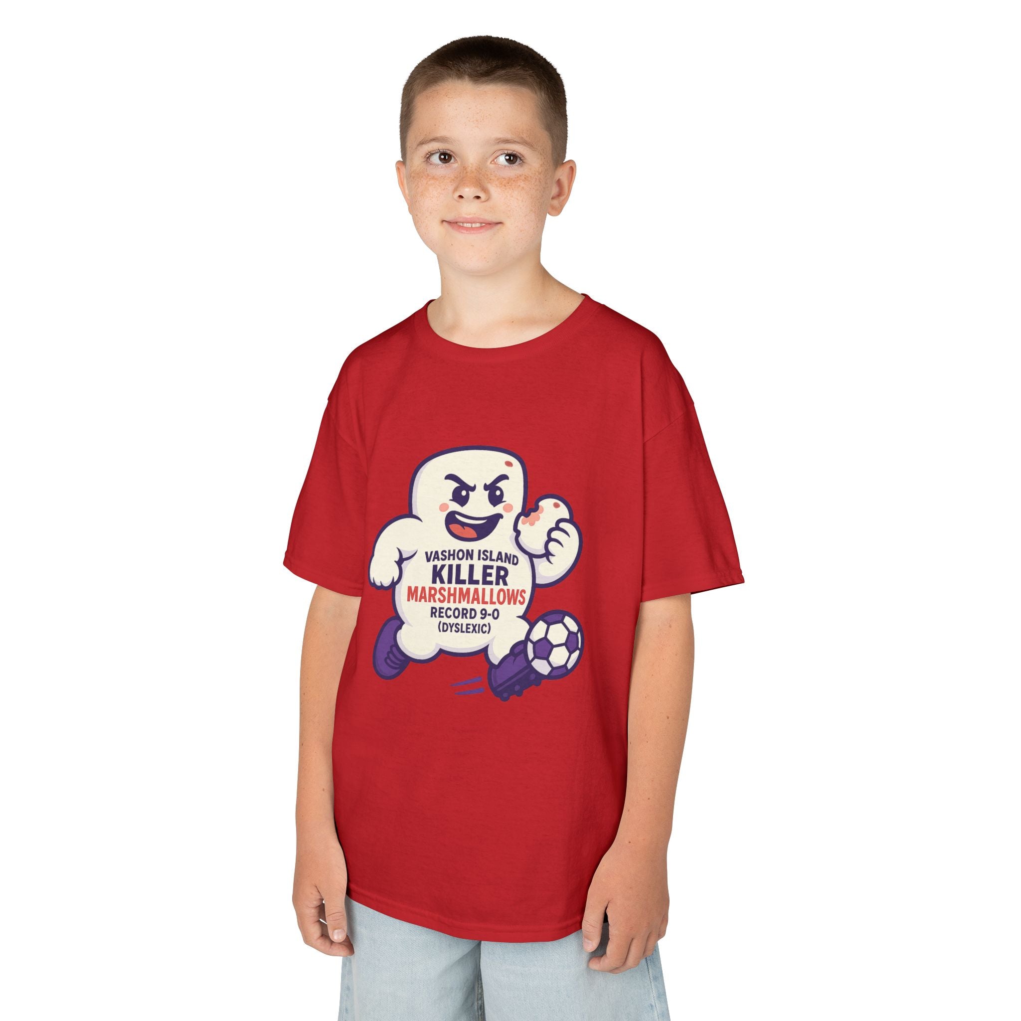 Kids Tee — 'Marshmallow Killer' Soccer Graphic