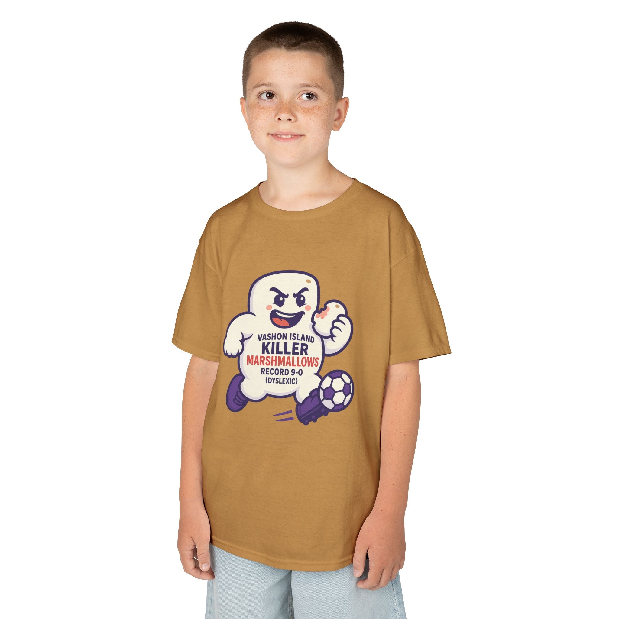 Kids Tee — 'Marshmallow Killer' Soccer Graphic