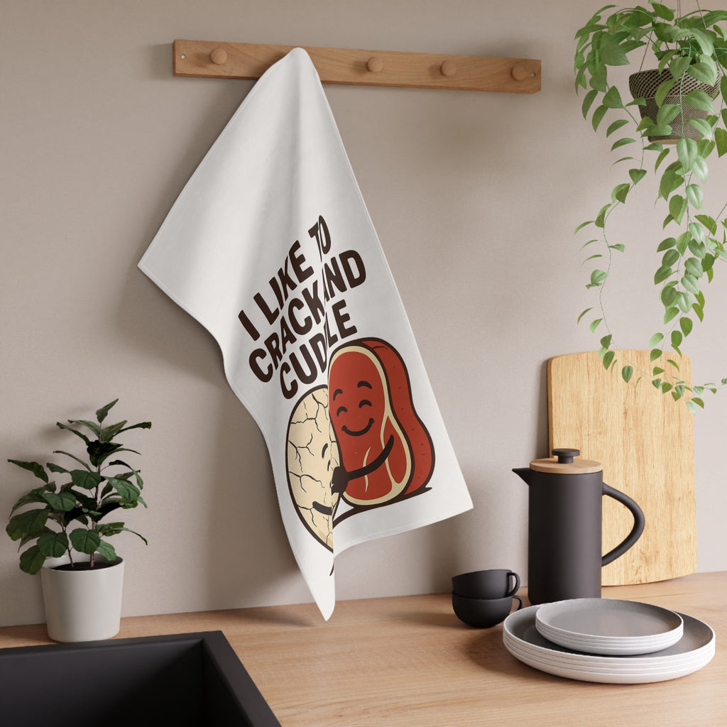 Tea Towel — “I Like to Crack and Cuddle” Peanut & Jelly Cute Kitchen Towel