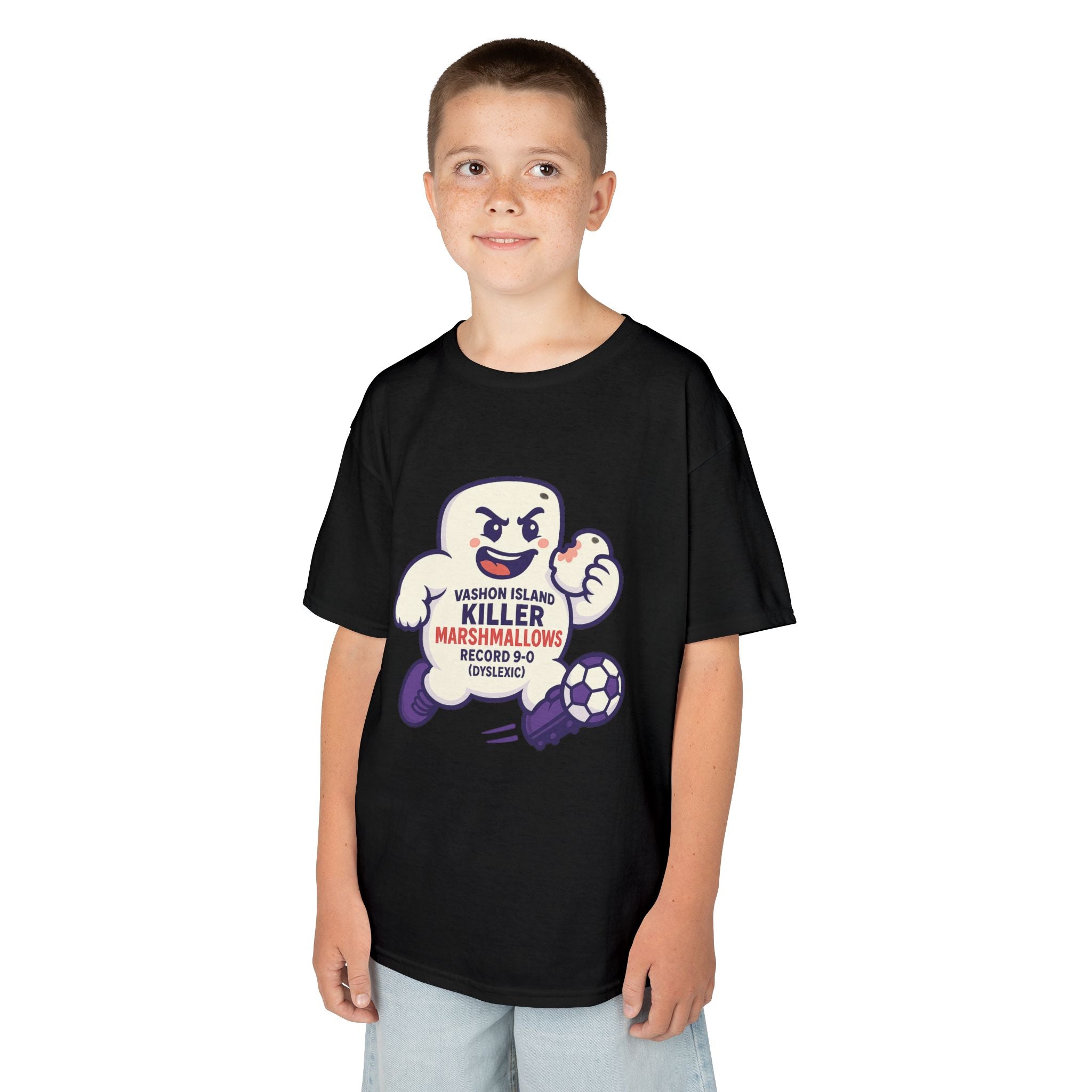 Kids Tee — 'Marshmallow Killer' Soccer Graphic