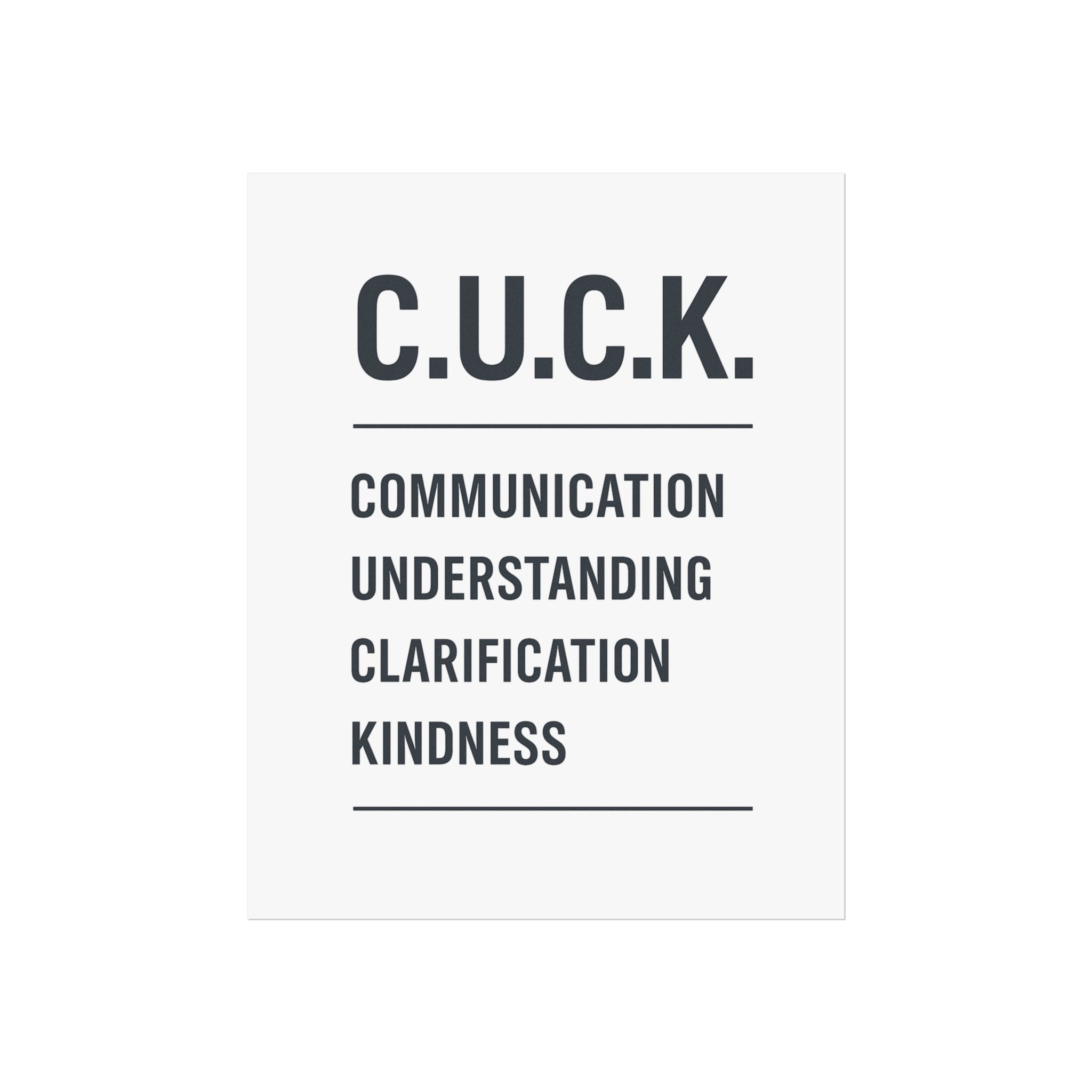 C.U.C.K. Inspirational Poster — Communication, Understanding, Clarification, Kindness Wall Art