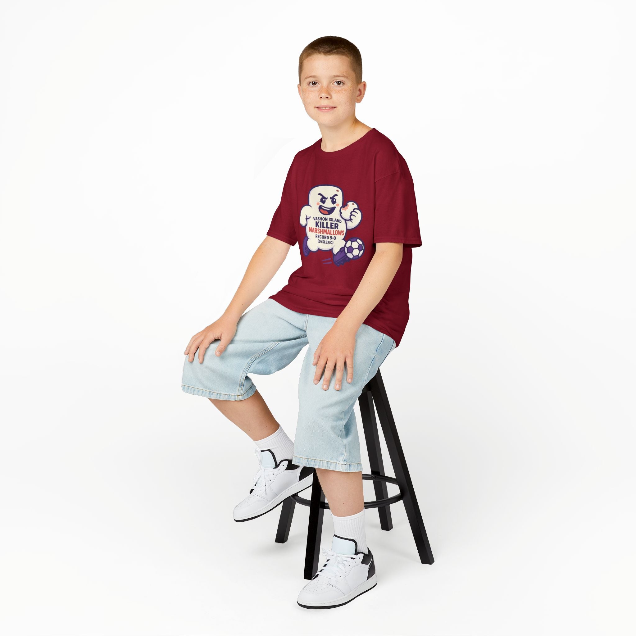 Kids Tee — 'Marshmallow Killer' Soccer Graphic