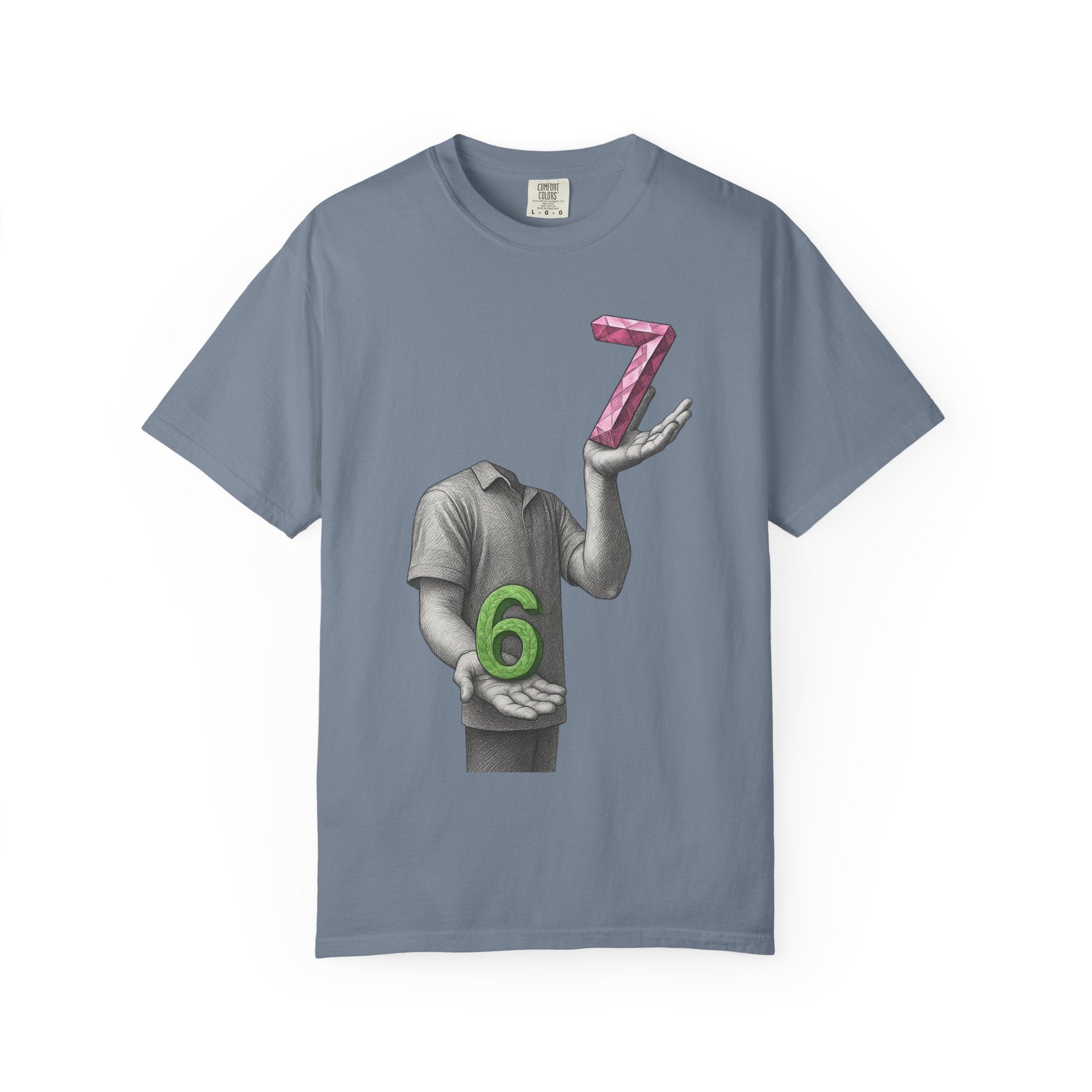 Graphic T-Shirt — Surreal Floating Numbers '6' & '7' Art Tee