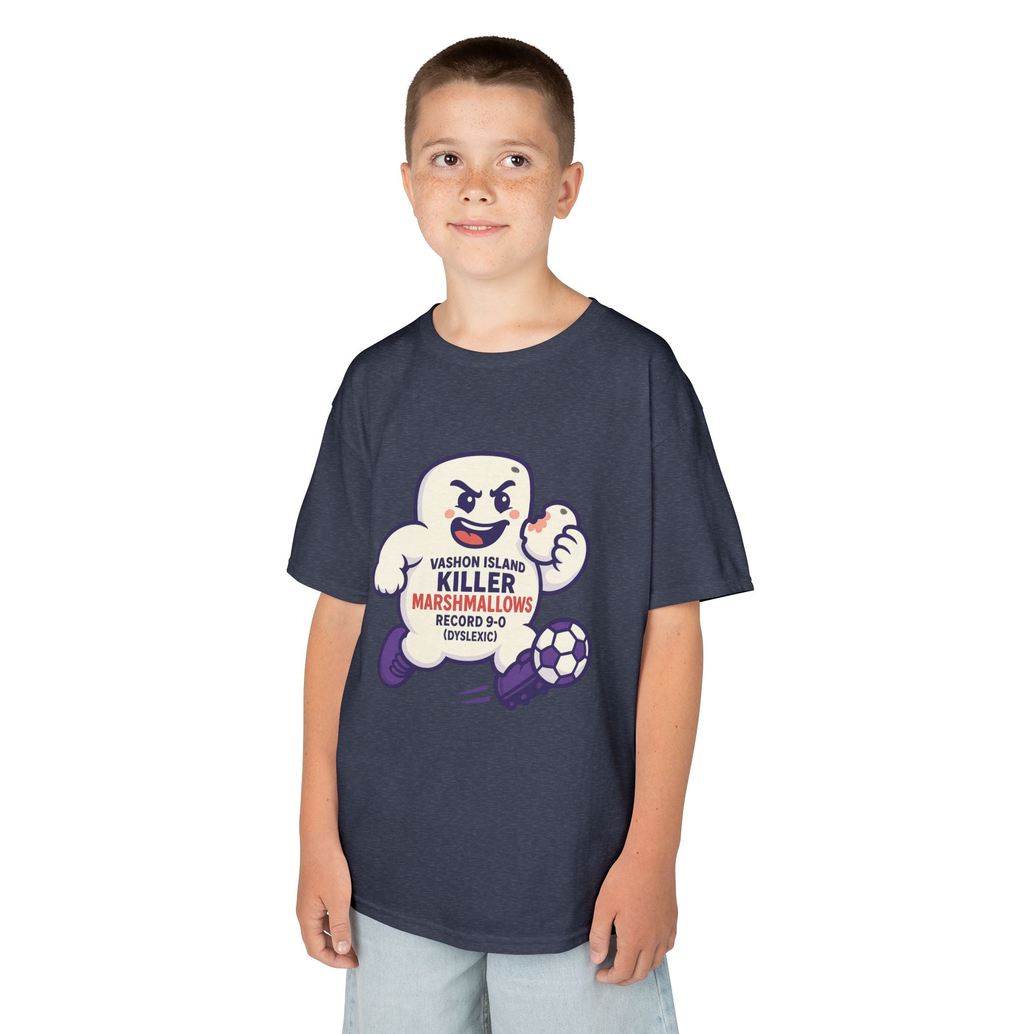 Kids Tee — 'Marshmallow Killer' Soccer Graphic