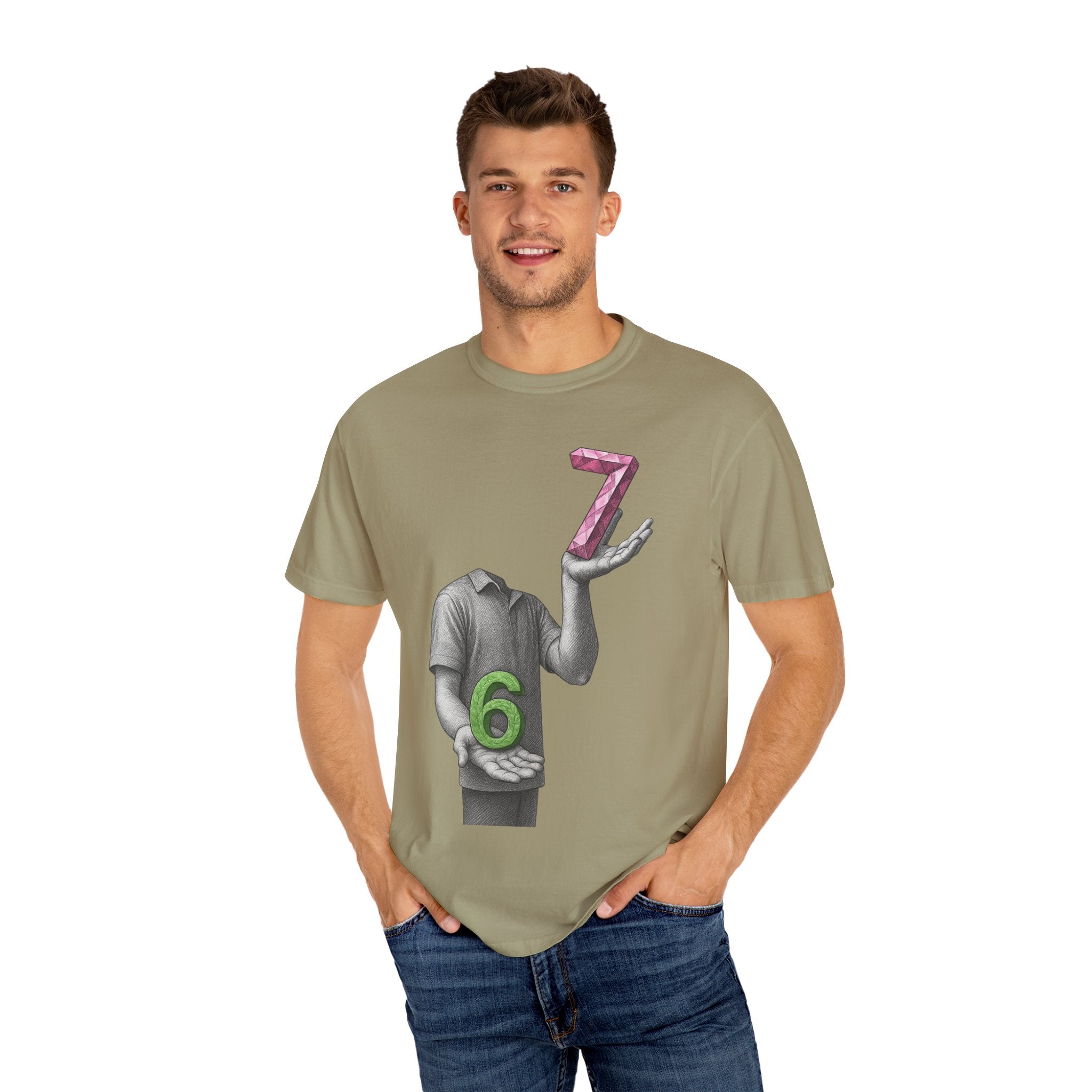 Graphic T-Shirt — Surreal Floating Numbers '6' & '7' Art Tee