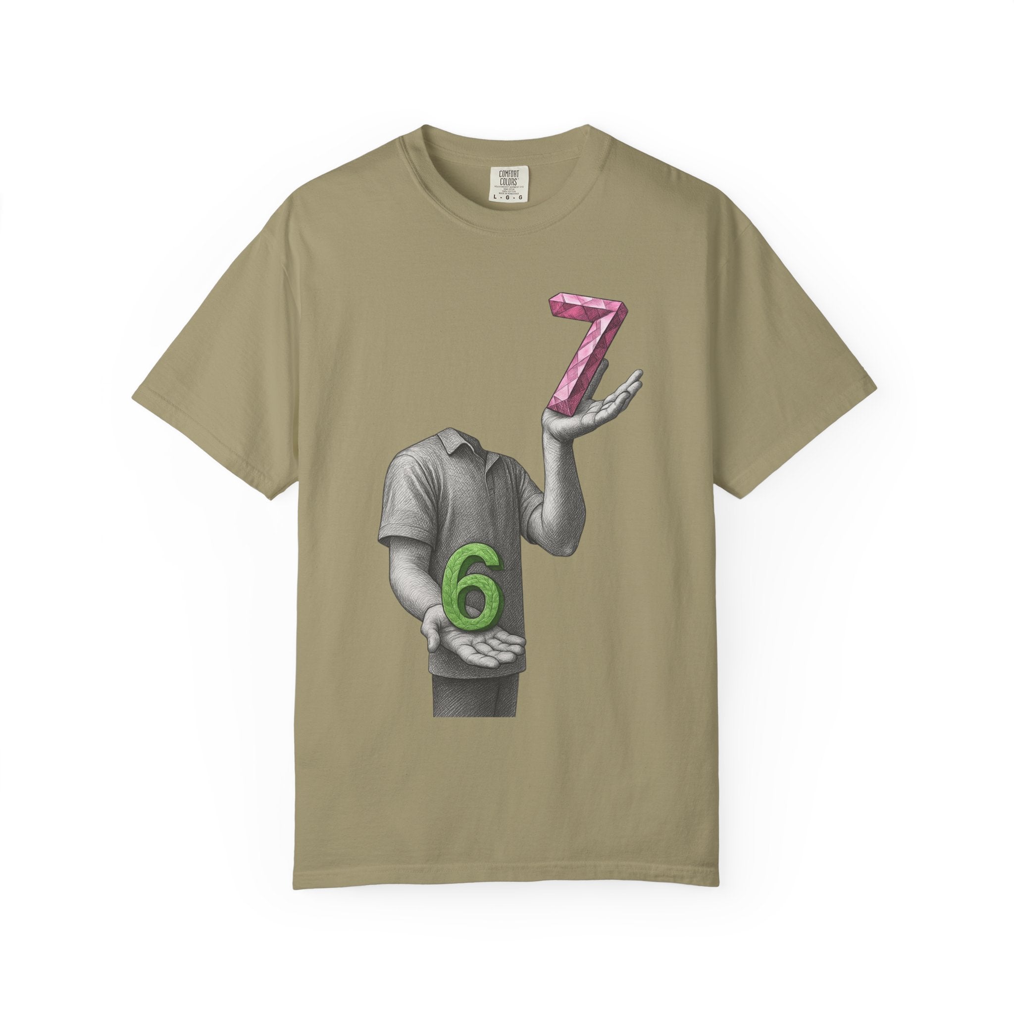 Graphic T-Shirt — Surreal Floating Numbers '6' & '7' Art Tee