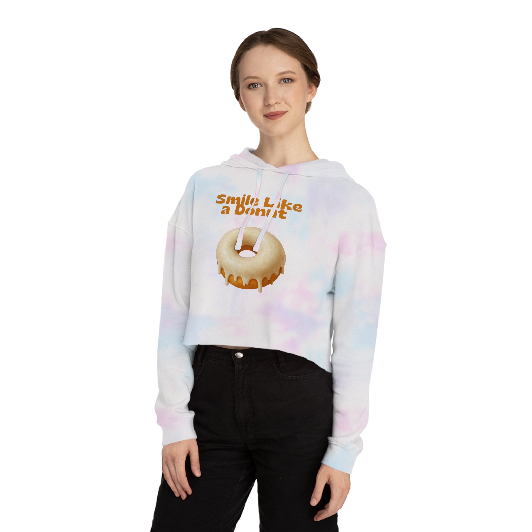 Cropped Hoodie “Smile Like a Donut” — Cute Donut Graphic Women’s Crop Hooded Sweatshirt