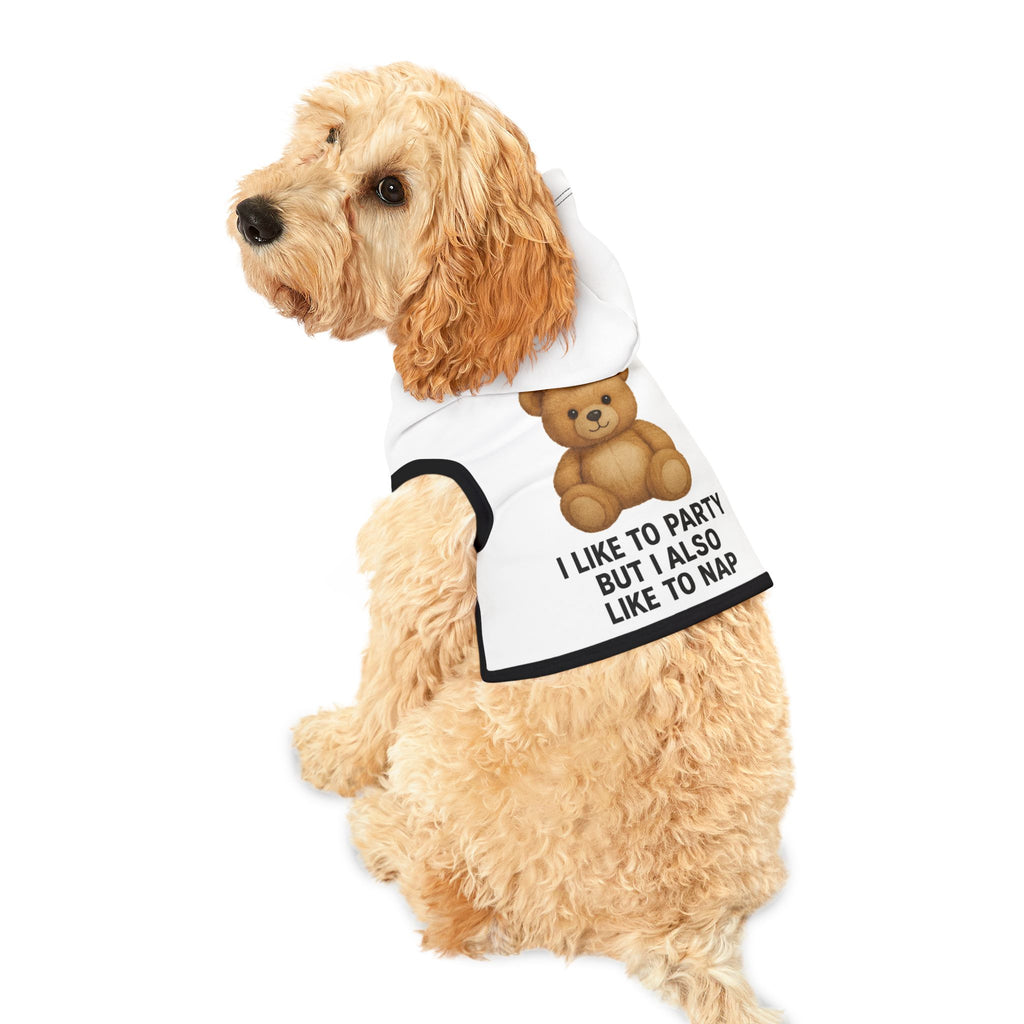Pet Hoodie — "I Like to Party But I Also Like to Nap" Teddy Unicorn Dog Hoodie