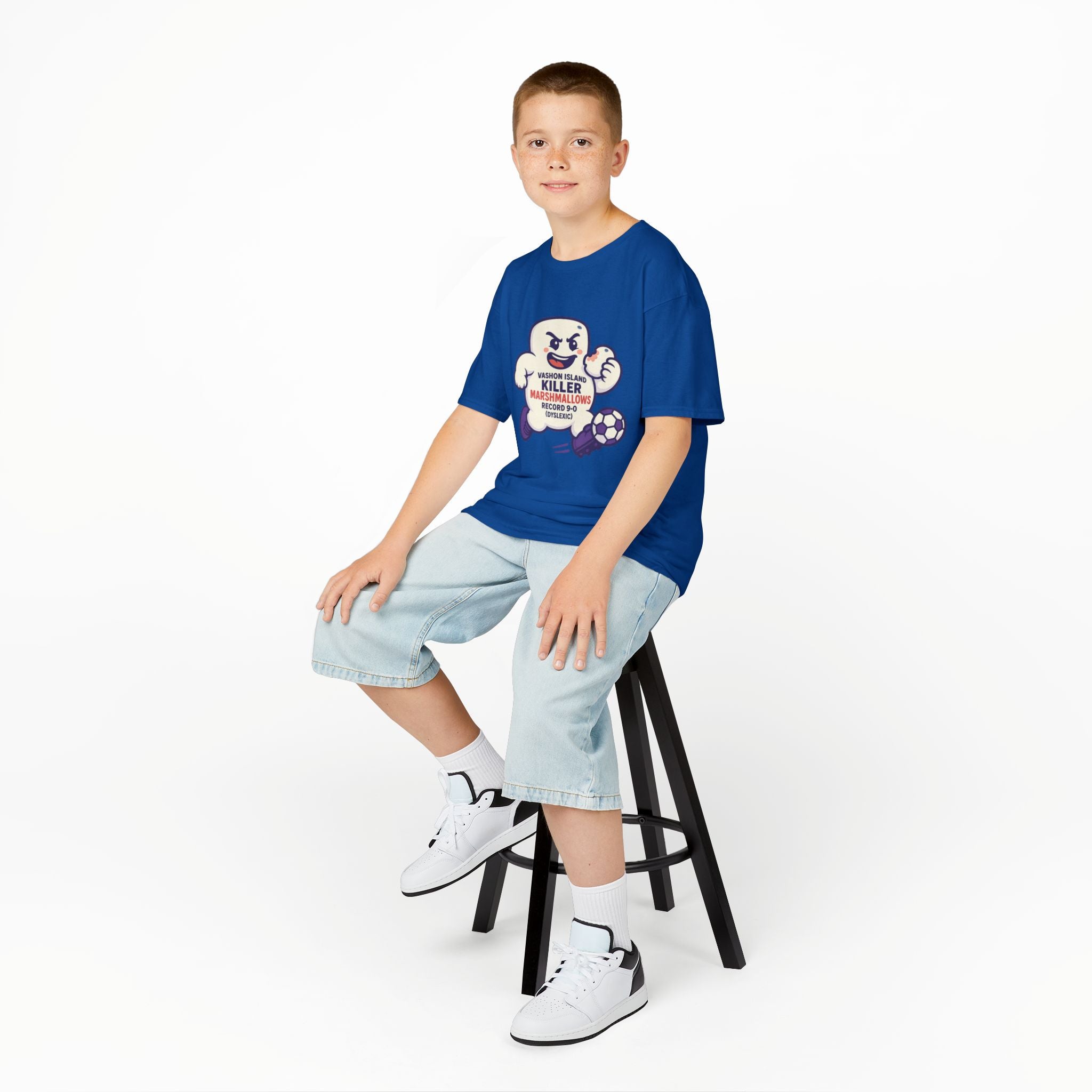 Kids Tee — 'Marshmallow Killer' Soccer Graphic