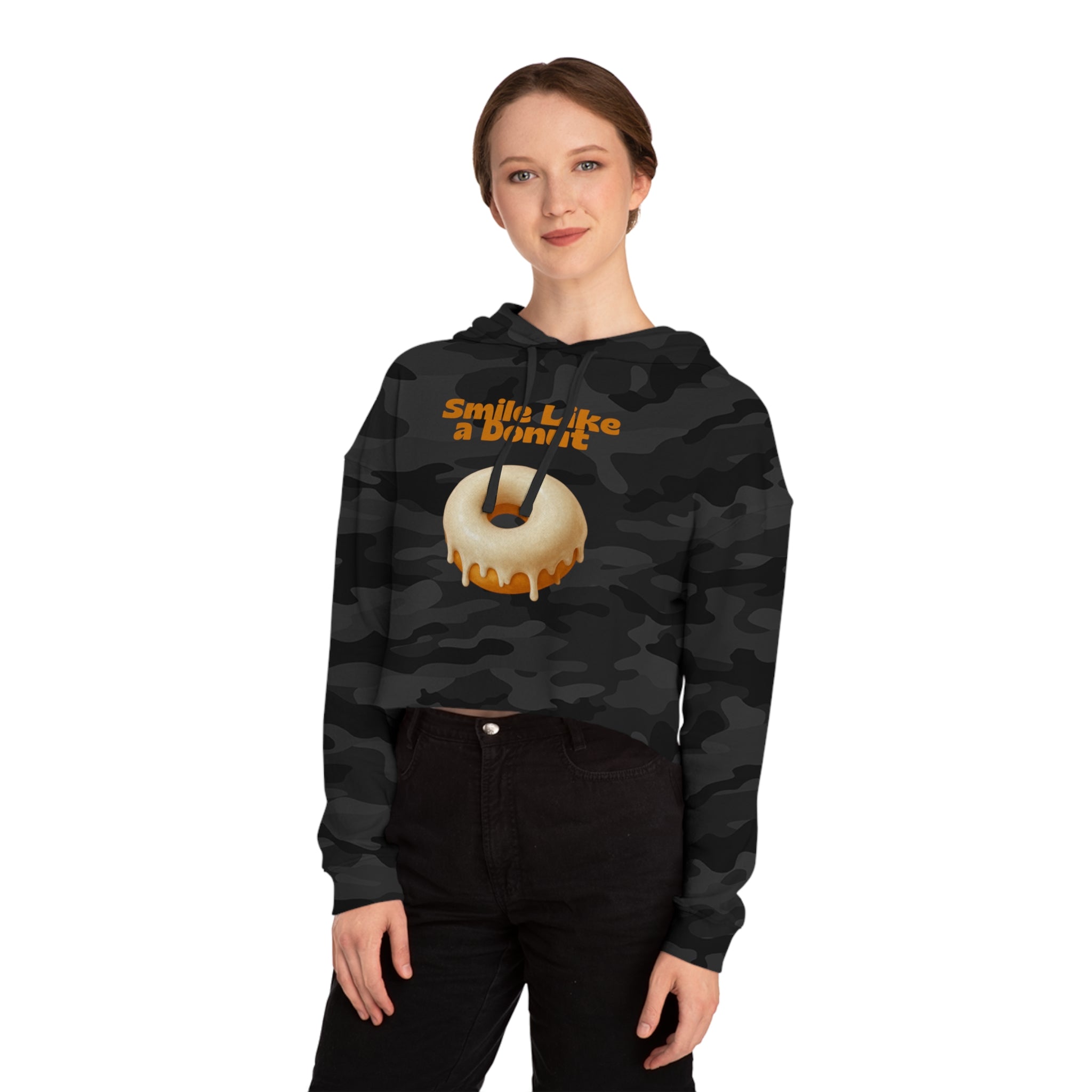 Cropped Hoodie “Smile Like a Donut” — Cute Donut Graphic Women’s Crop Hooded Sweatshirt