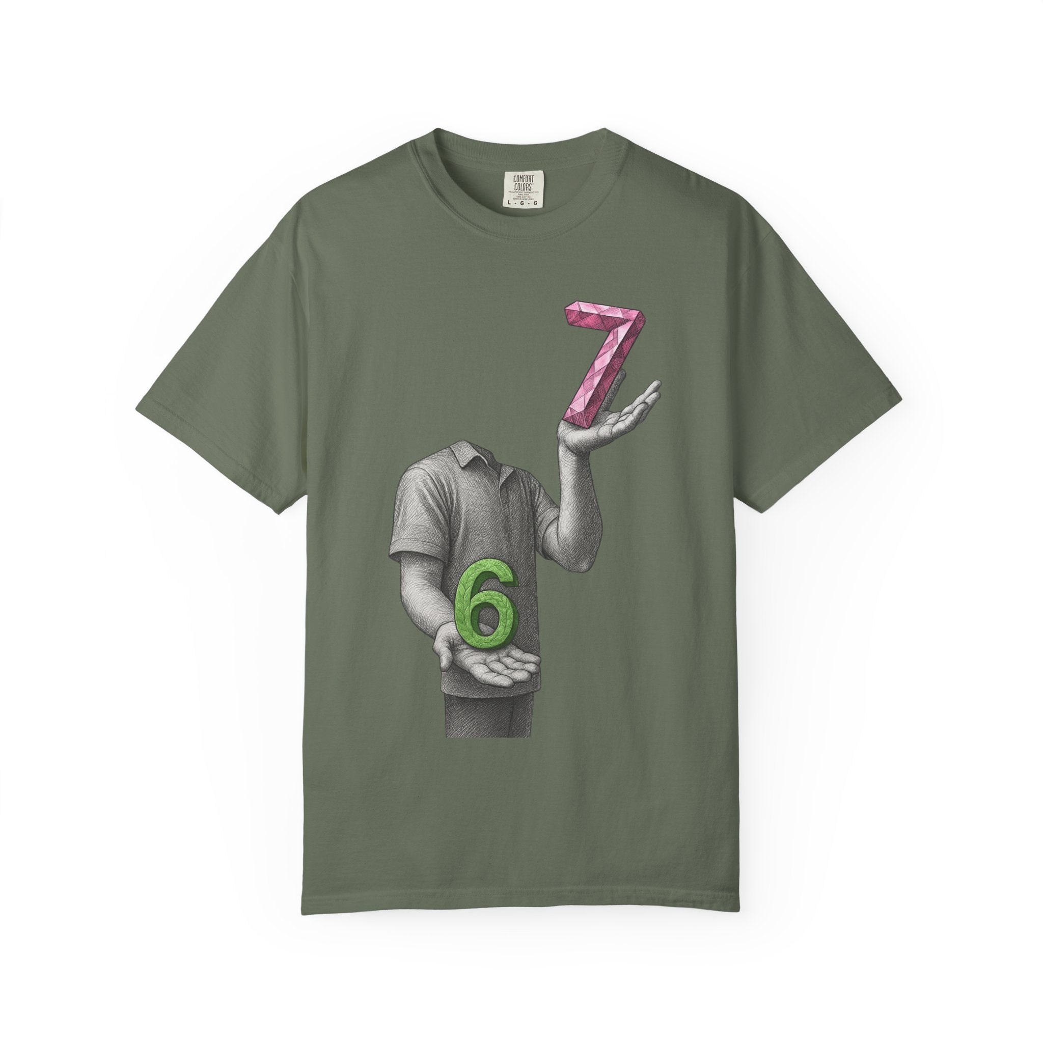 Graphic T-Shirt — Surreal Floating Numbers '6' & '7' Art Tee