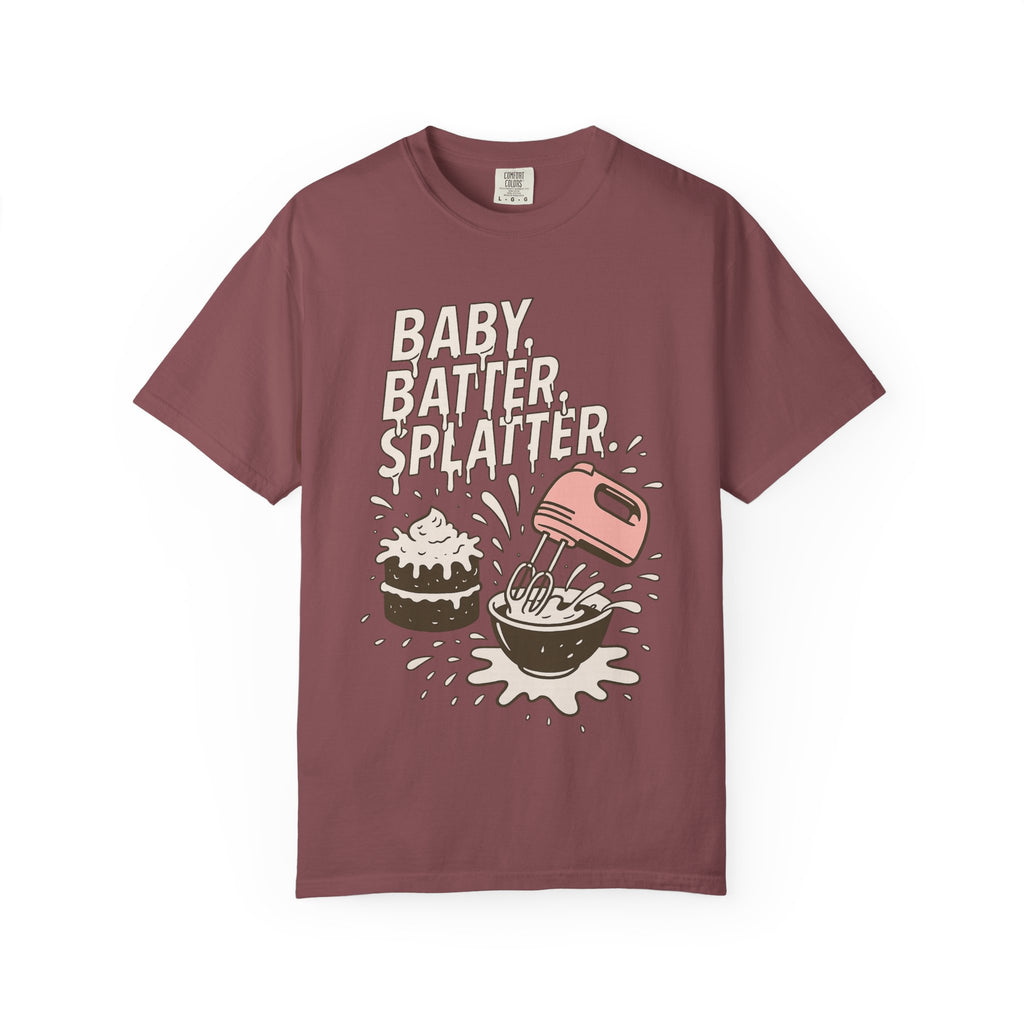 Baking Graphic T-Shirt — “Baby, Batter, Splatter” Cute Mixer & Cake Tee