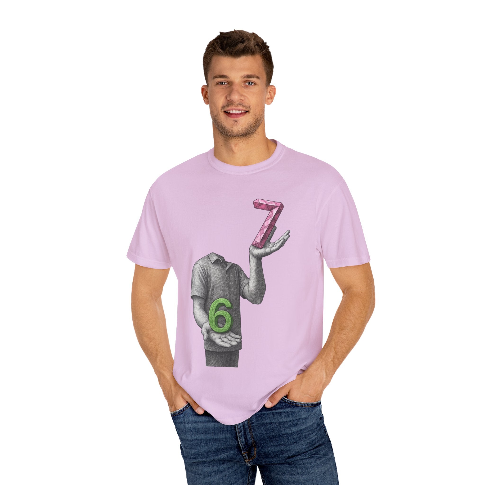 Graphic T-Shirt — Surreal Floating Numbers '6' & '7' Art Tee