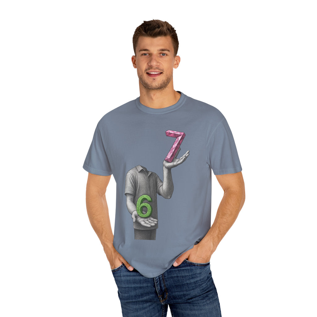Graphic T-Shirt — Surreal Floating Numbers '6' & '7' Art Tee