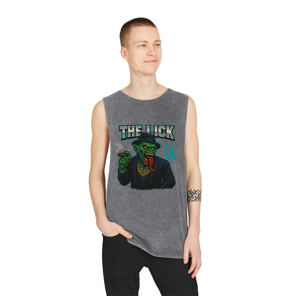 The Lick Unisex Stonewash Tank Top - Trendy Vintage Graphic Tee