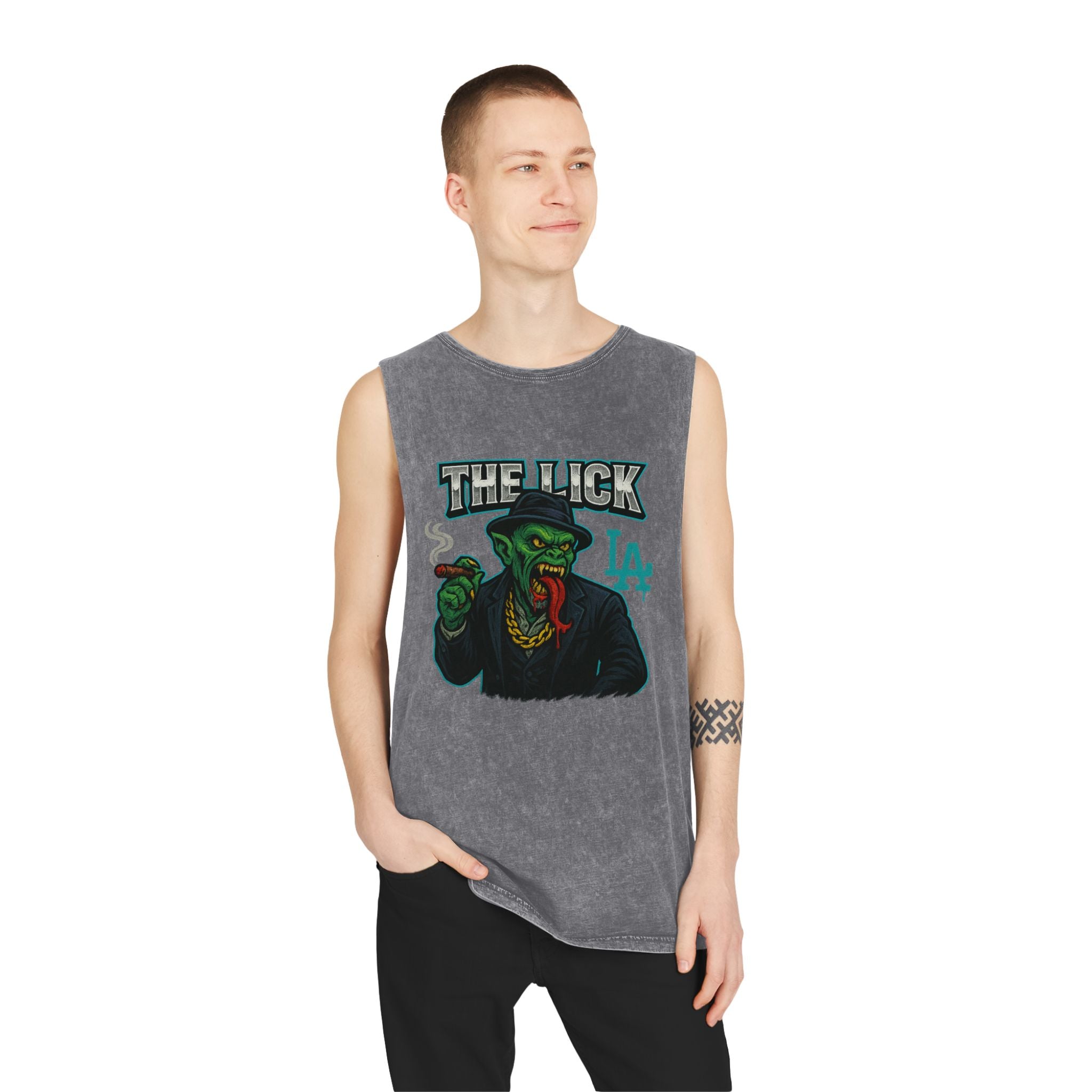 The Lick Unisex Stonewash Tank Top - Trendy Vintage Graphic Tee