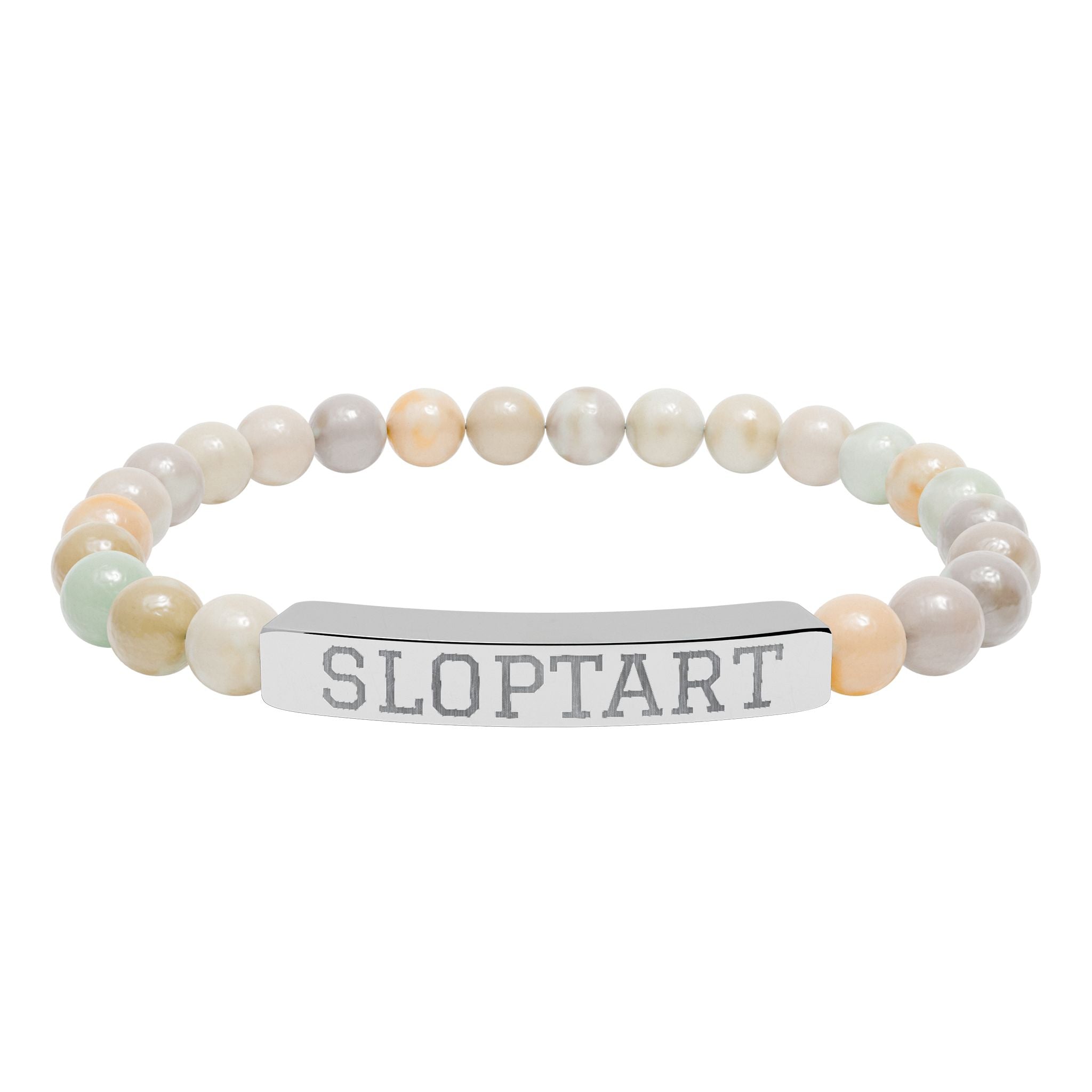 Engravable Natural Stone Bar Bracelet — Personalized Stretch Beaded Bracelet