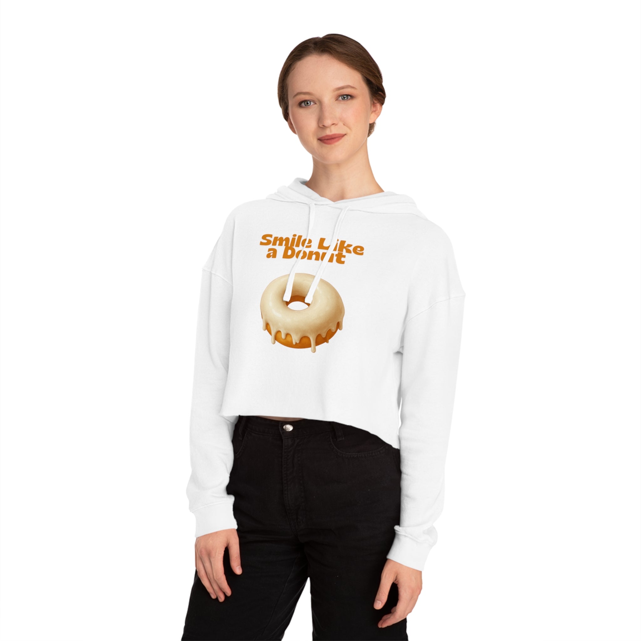 Cropped Hoodie “Smile Like a Donut” — Cute Donut Graphic Women’s Crop Hooded Sweatshirt