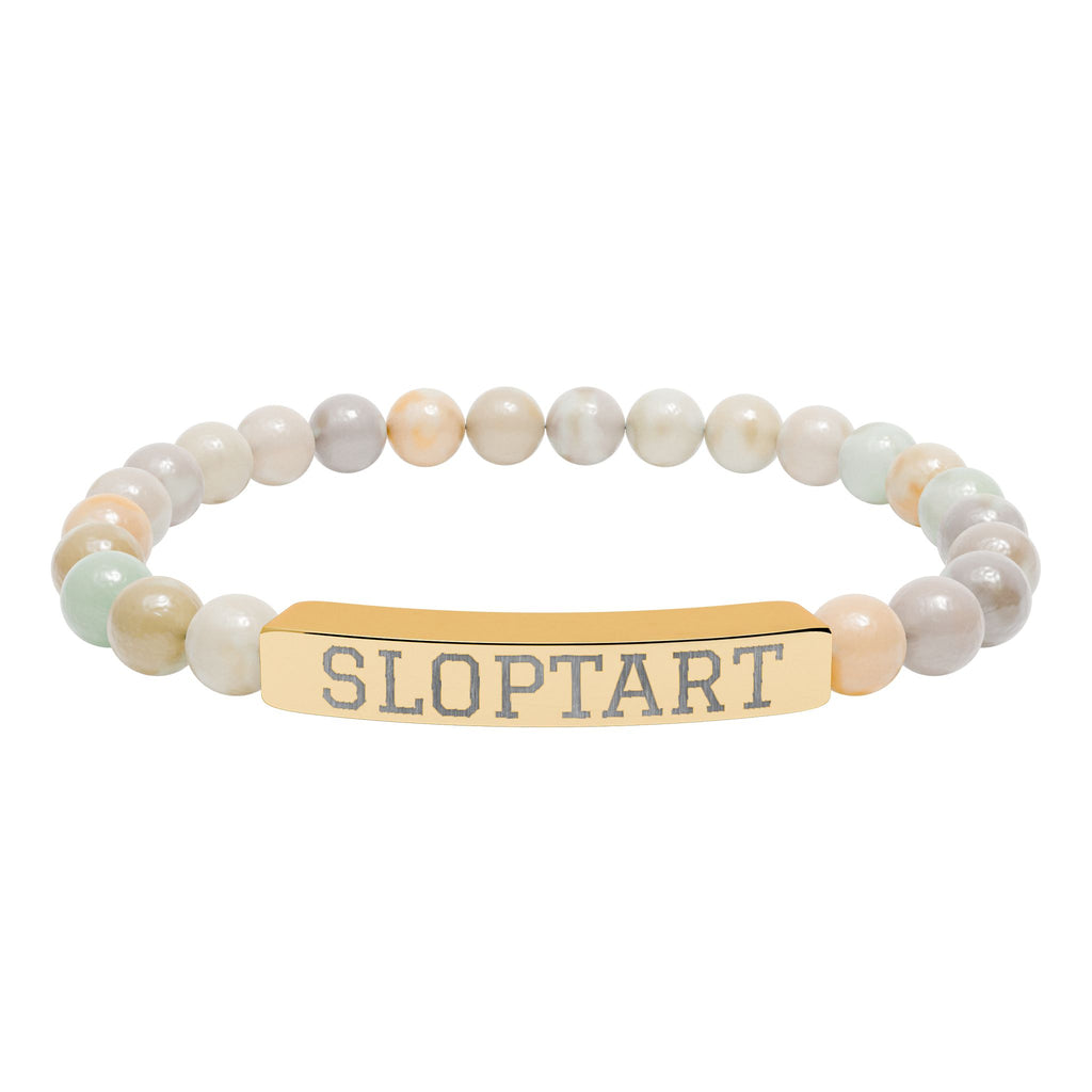 Engravable Natural Stone Bar Bracelet — Personalized Stretch Beaded Bracelet