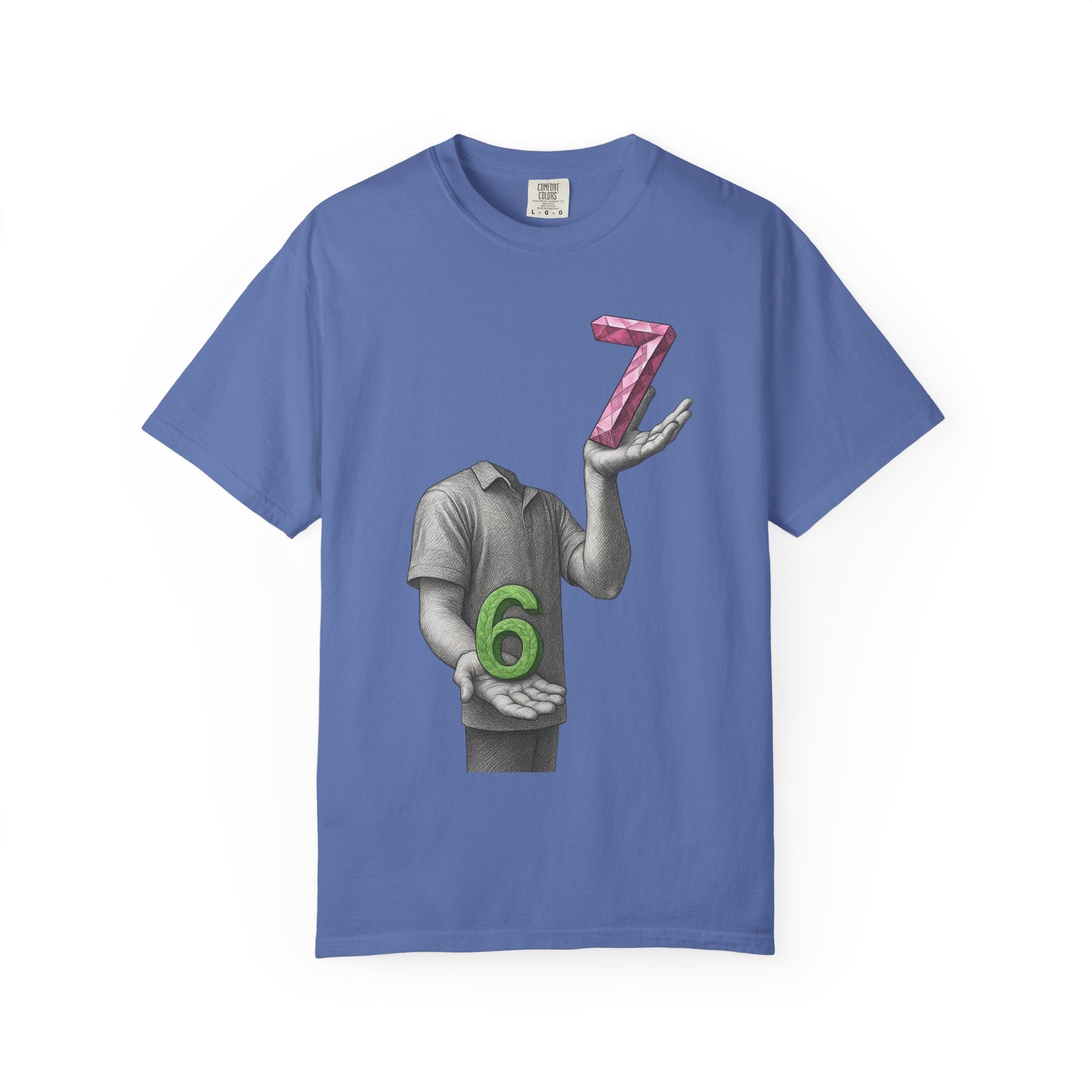 Graphic T-Shirt — Surreal Floating Numbers '6' & '7' Art Tee