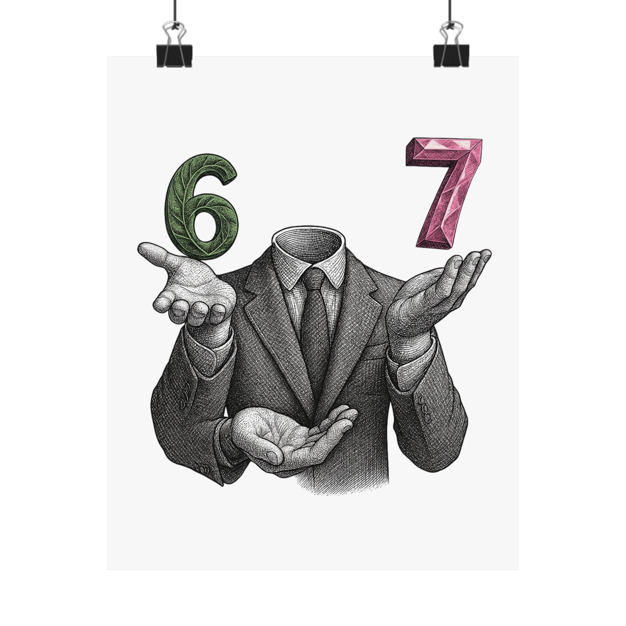 Stylish Matte Vertical Poster: Headless Suit with Numbers 6 & 7