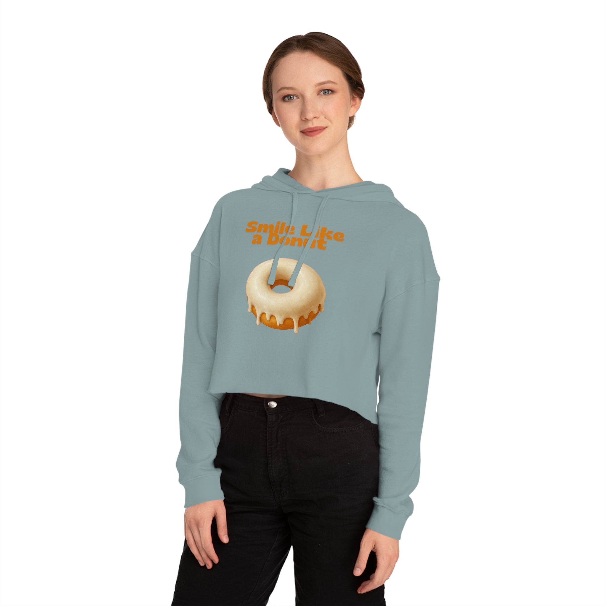 Cropped Hoodie “Smile Like a Donut” — Cute Donut Graphic Women’s Crop Hooded Sweatshirt