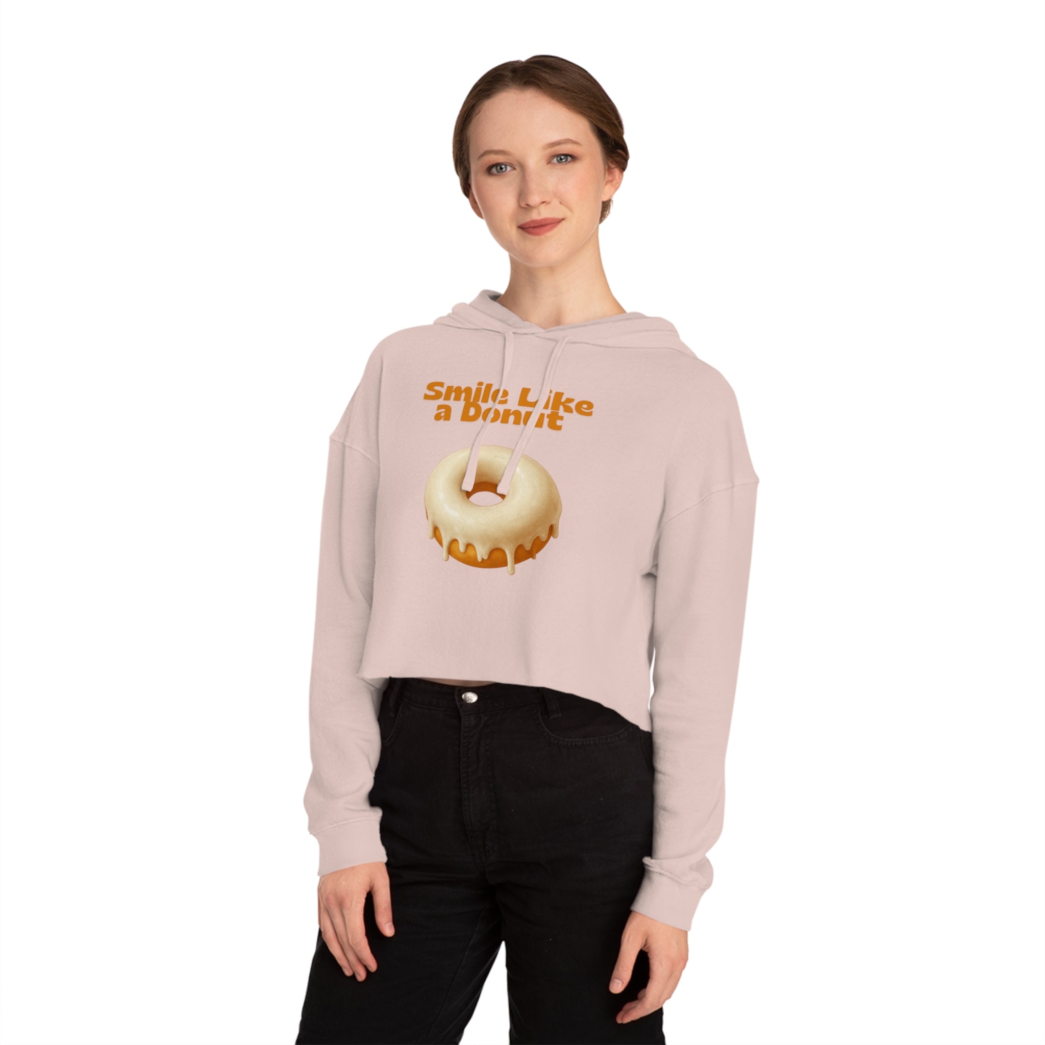 Cropped Hoodie “Smile Like a Donut” — Cute Donut Graphic Women’s Crop Hooded Sweatshirt
