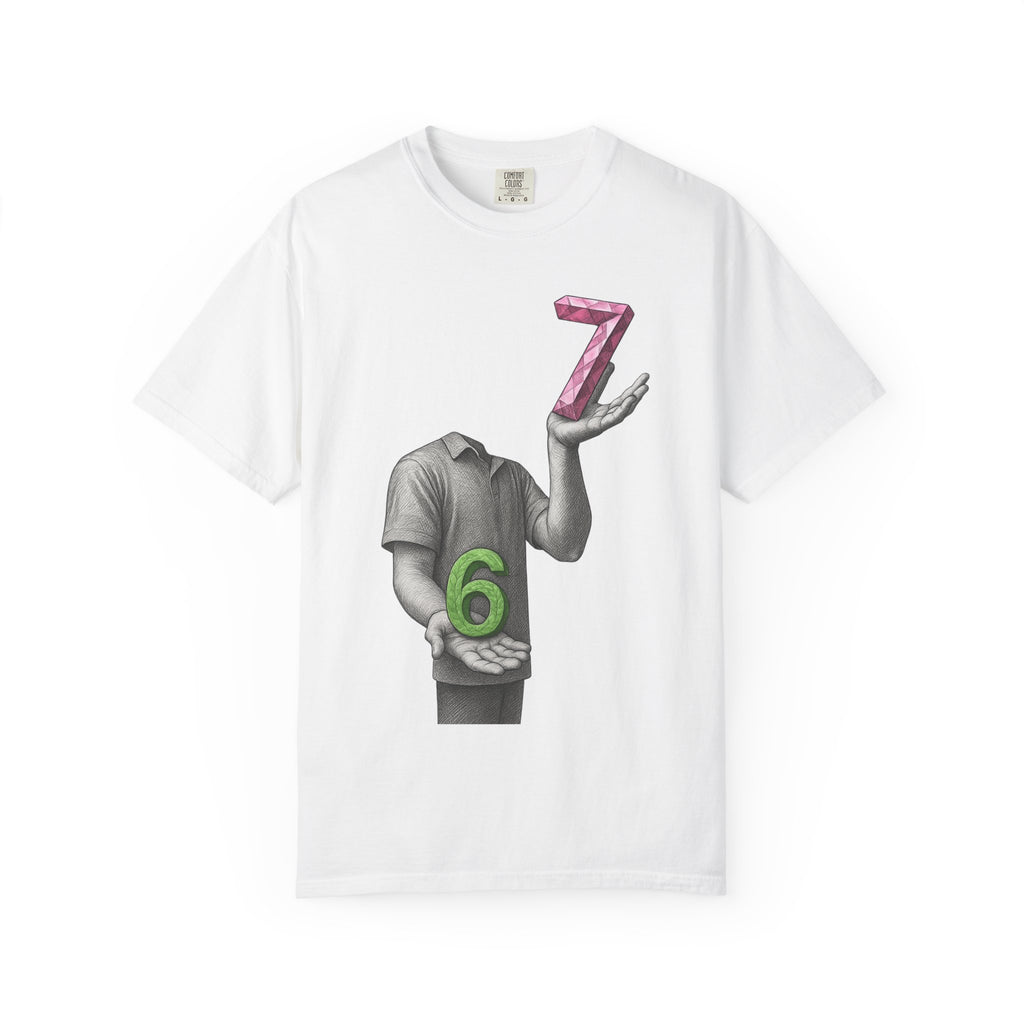 Graphic T-Shirt — Surreal Floating Numbers '6' & '7' Art Tee