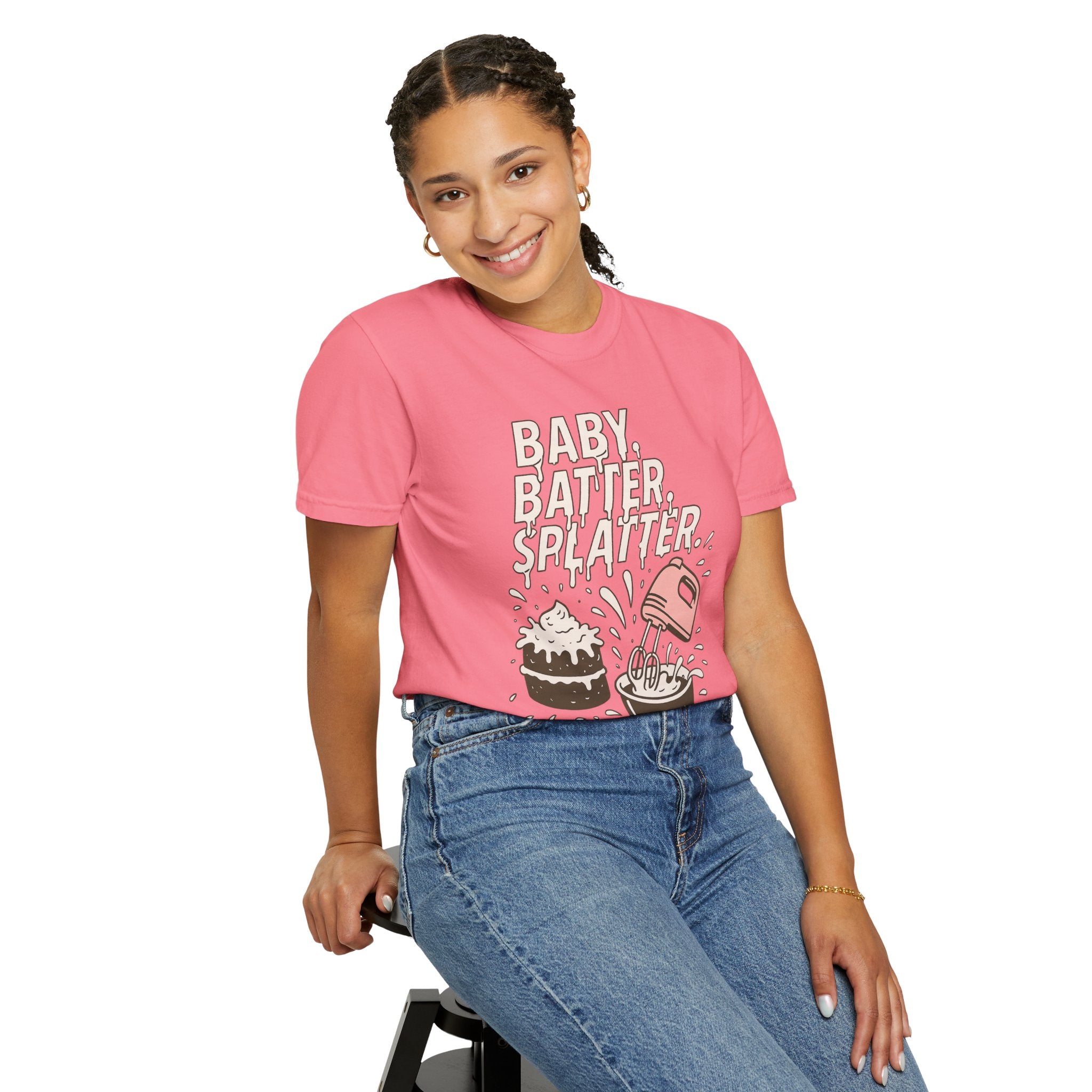 Baking Graphic T-Shirt — “Baby, Batter, Splatter” Cute Mixer & Cake Tee