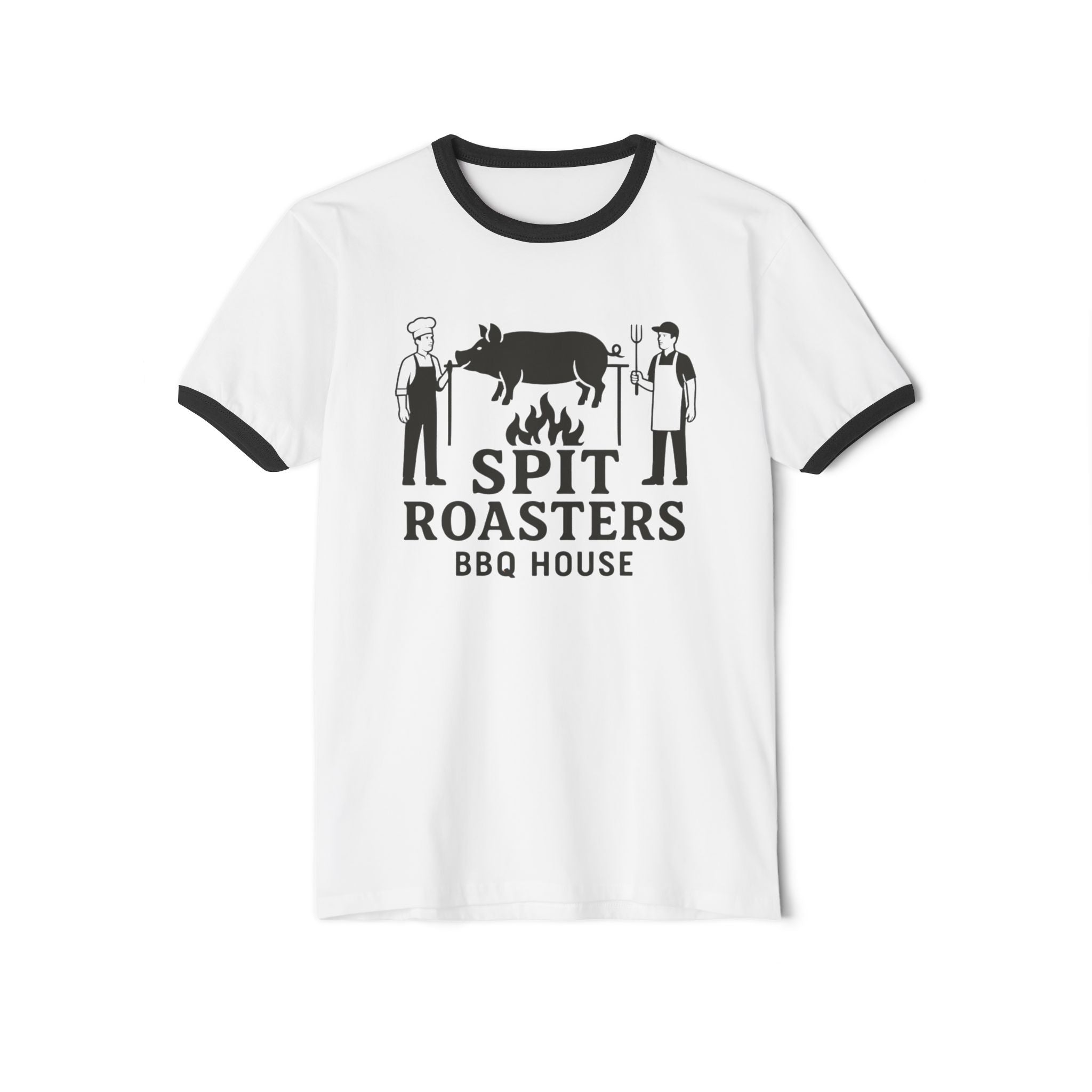 Spit Roasters BBQ House Ringer T-Shirt — Vintage BBQ Pig Roast Tee