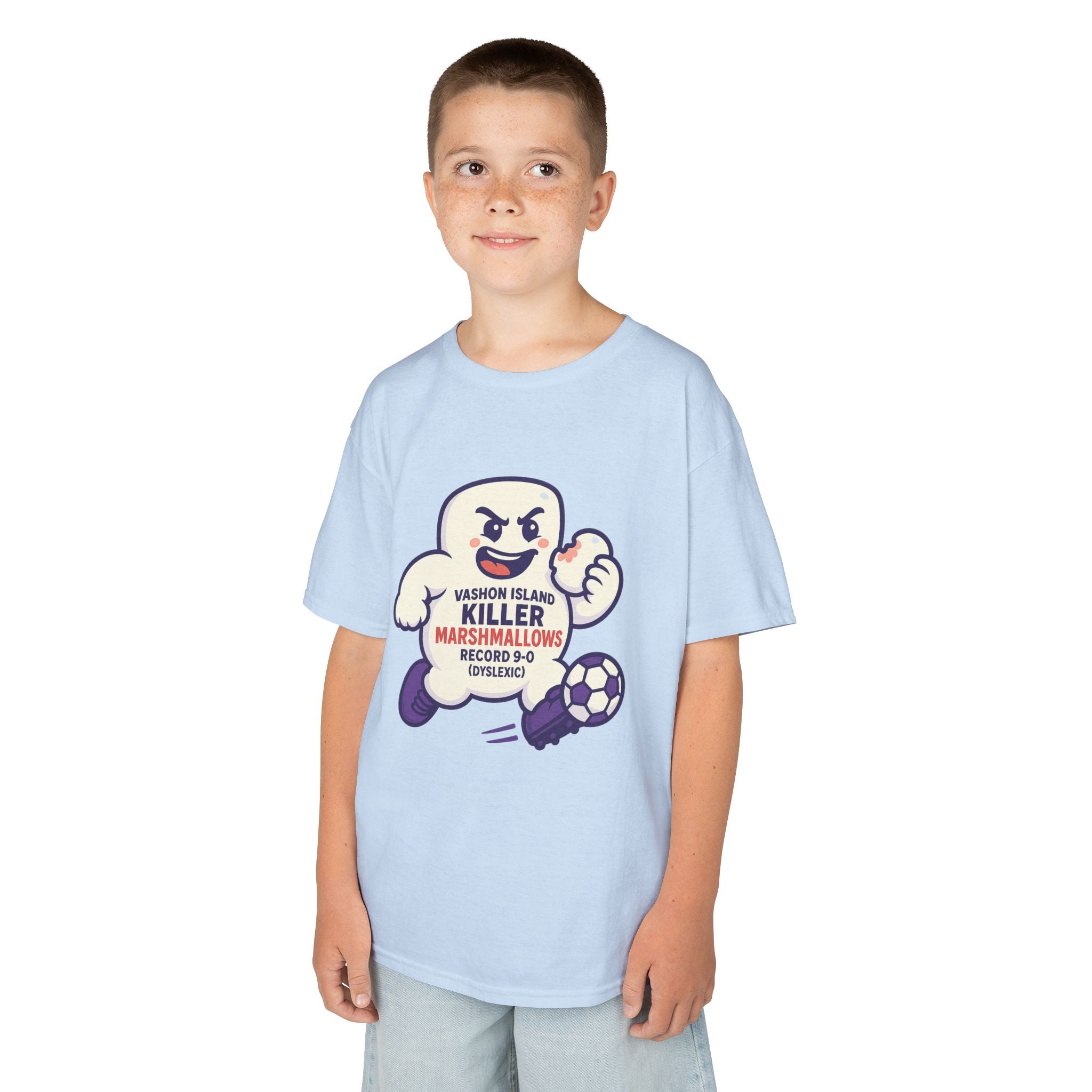 Kids Tee — 'Marshmallow Killer' Soccer Graphic