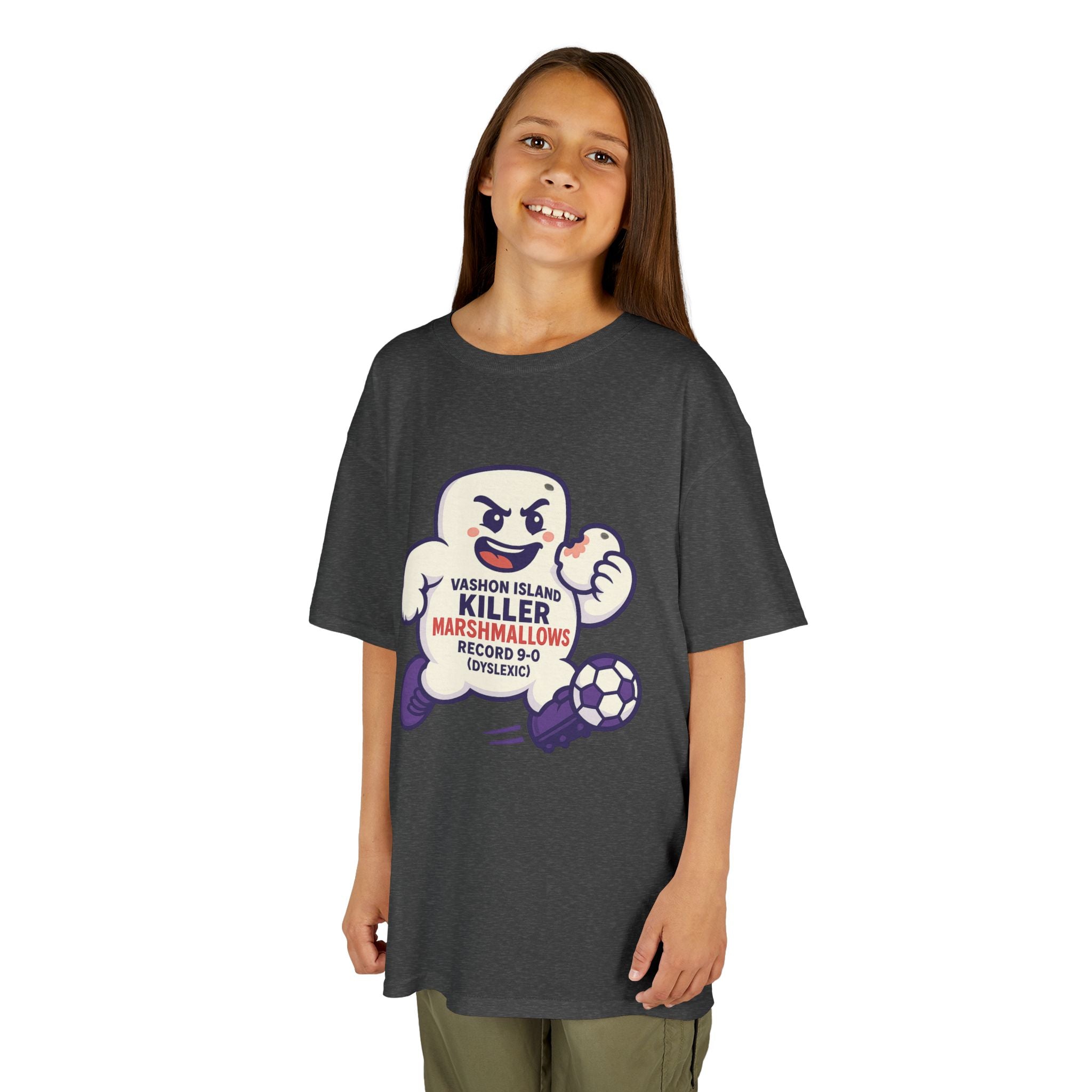 Kids Tee — 'Marshmallow Killer' Soccer Graphic
