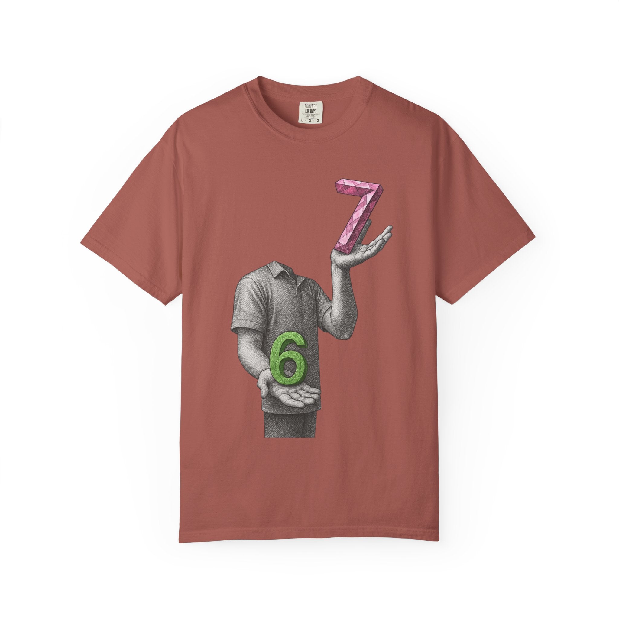 Graphic T-Shirt — Surreal Floating Numbers '6' & '7' Art Tee