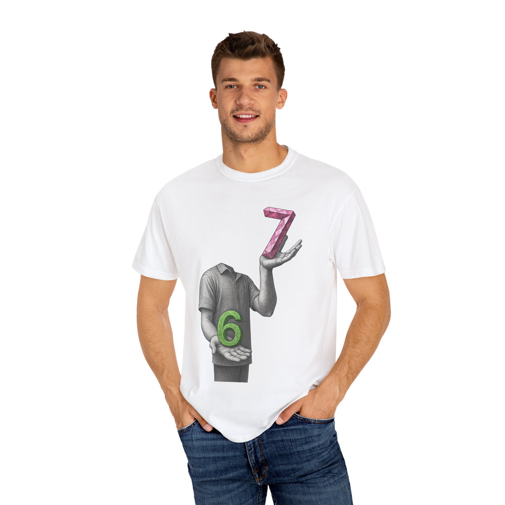 Graphic T-Shirt — Surreal Floating Numbers '6' & '7' Art Tee