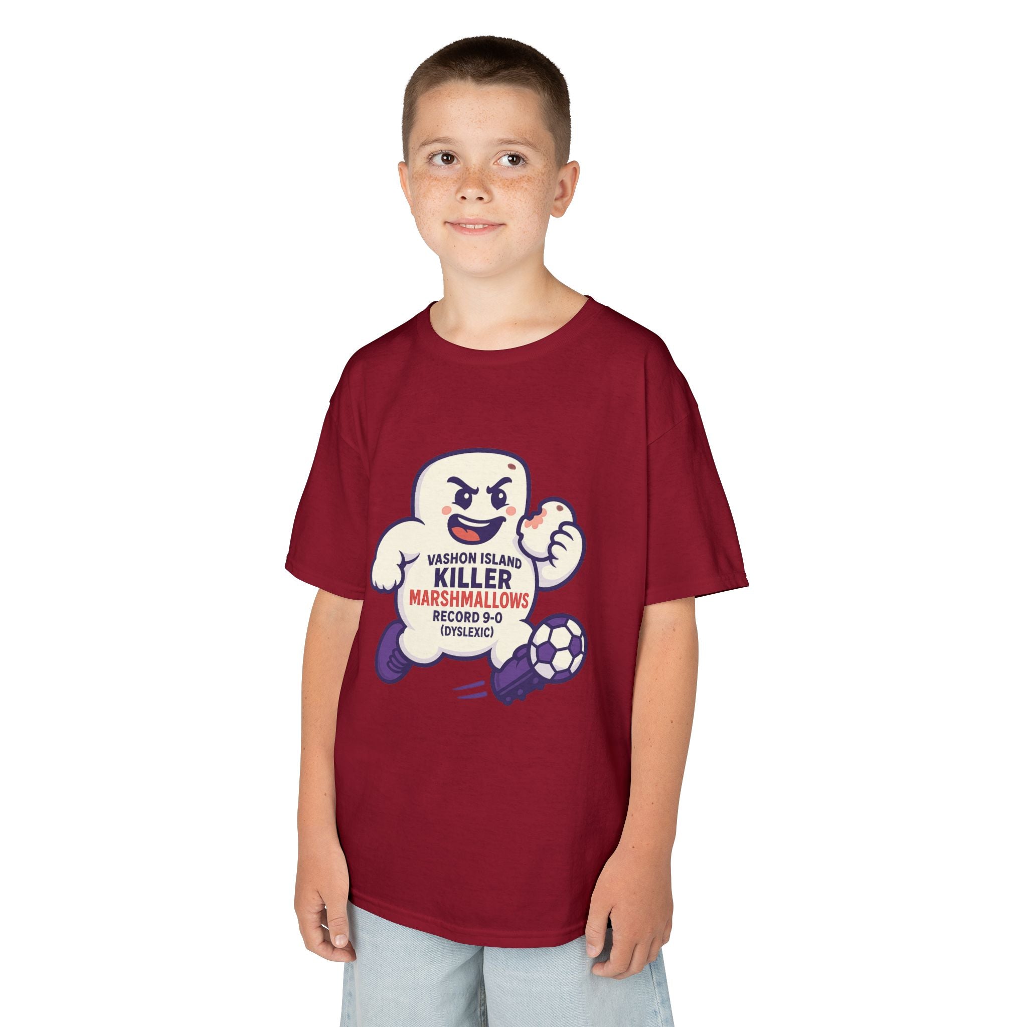Kids Tee — 'Marshmallow Killer' Soccer Graphic