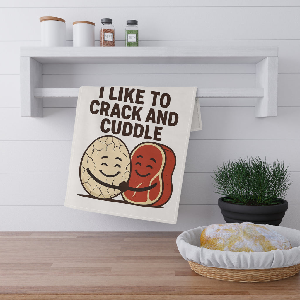 Tea Towel — “I Like to Crack and Cuddle” Peanut & Jelly Cute Kitchen Towel
