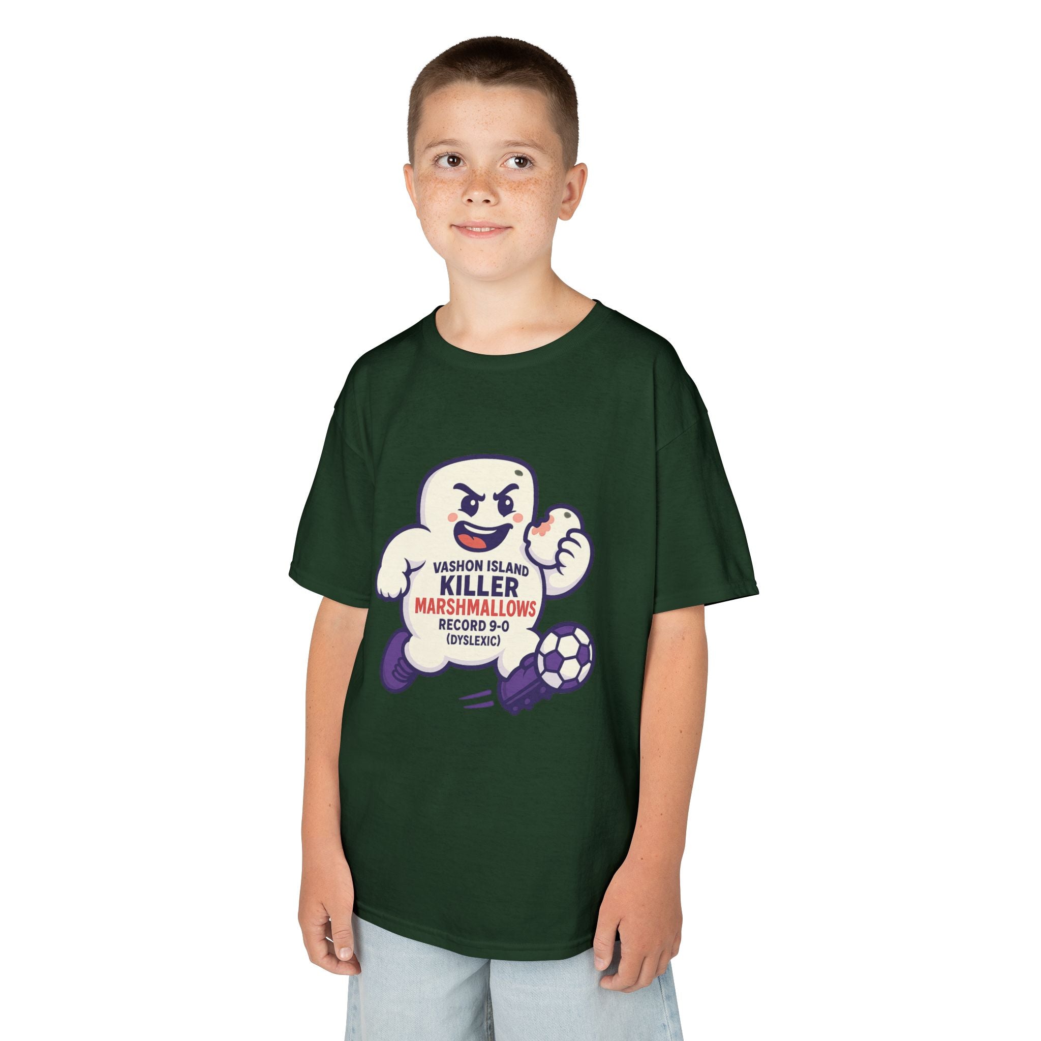 Kids Tee — 'Marshmallow Killer' Soccer Graphic