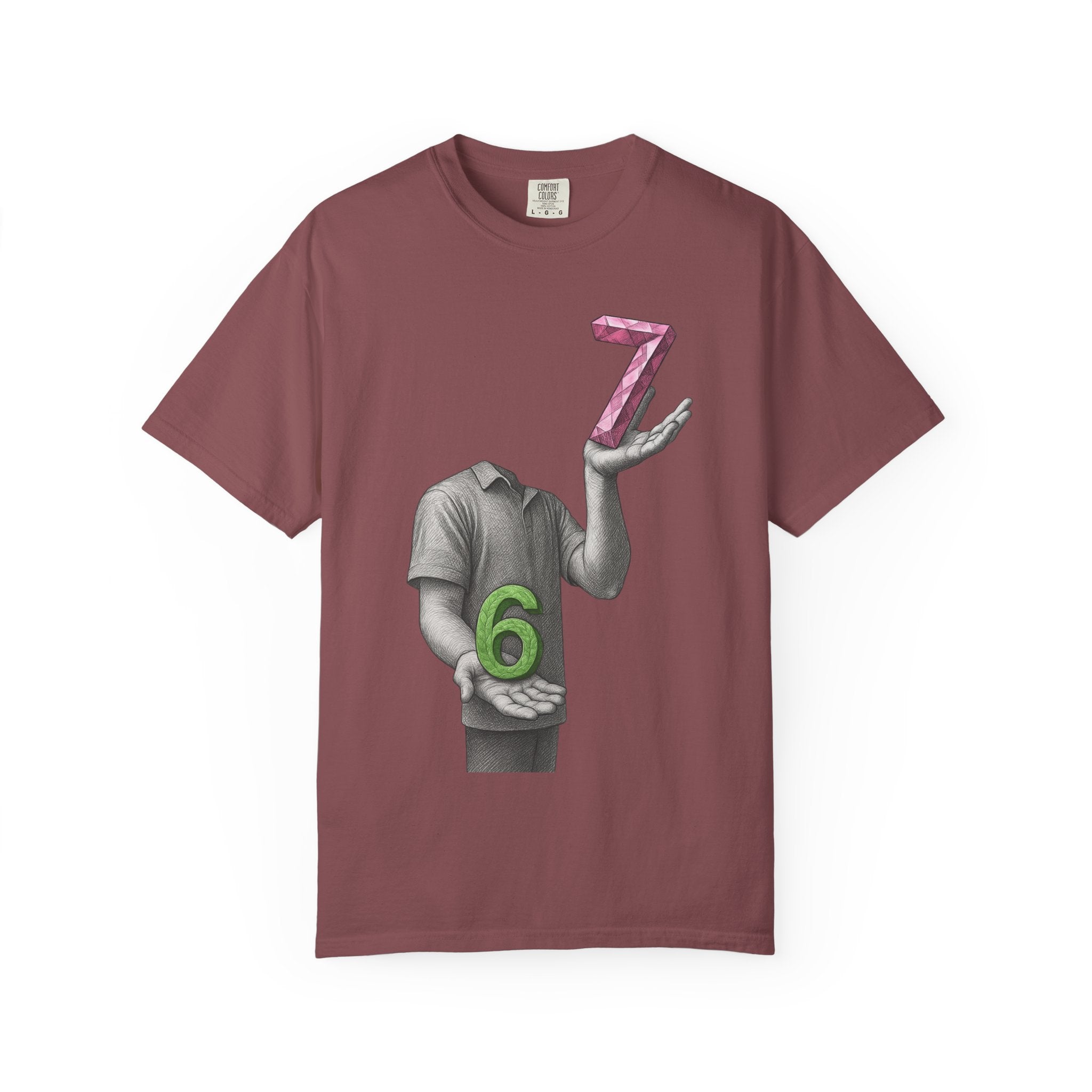 Graphic T-Shirt — Surreal Floating Numbers '6' & '7' Art Tee