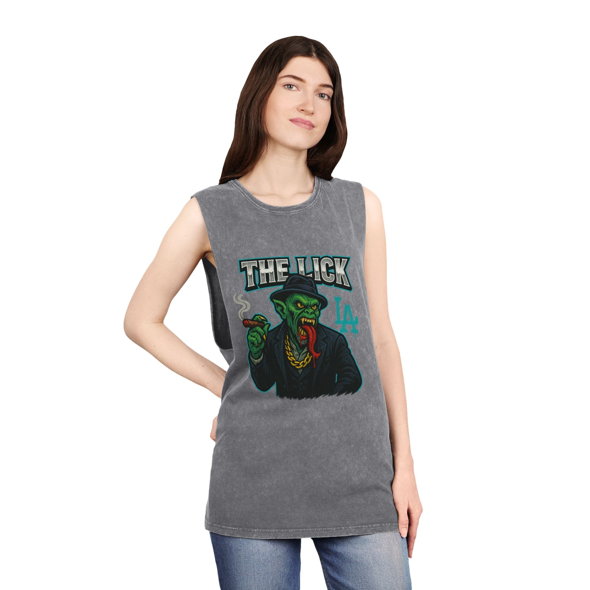 The Lick Unisex Stonewash Tank Top - Trendy Vintage Graphic Tee