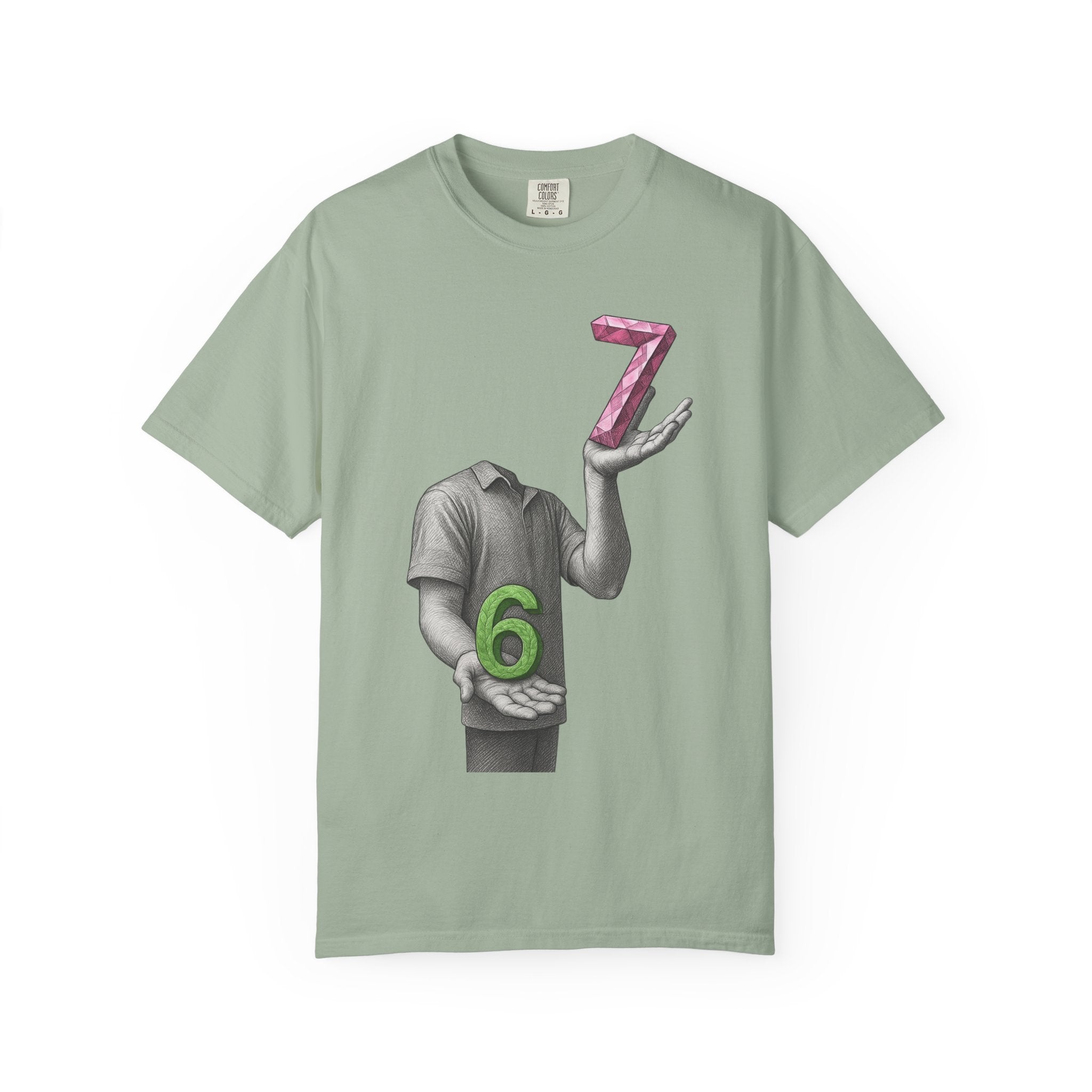 Graphic T-Shirt — Surreal Floating Numbers '6' & '7' Art Tee