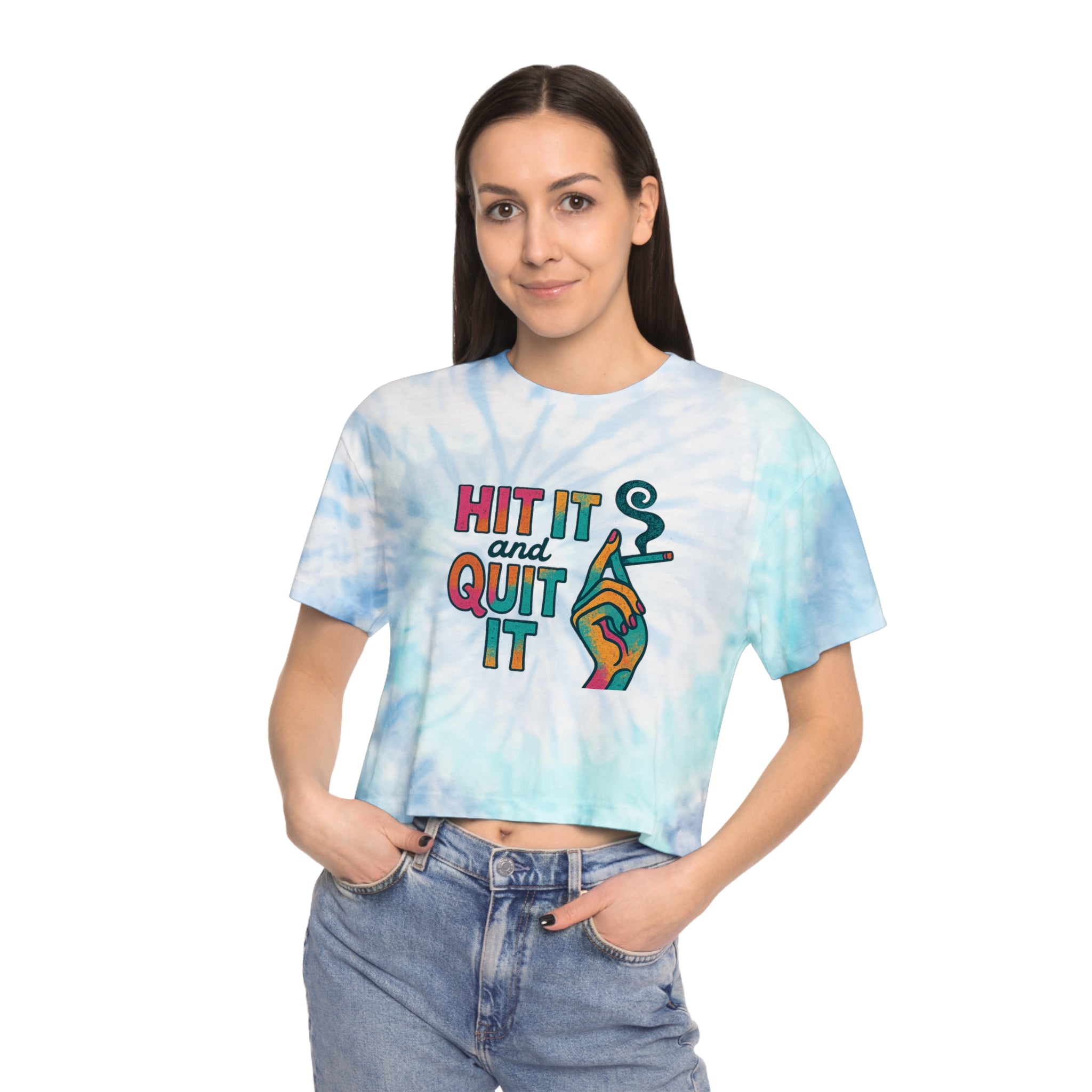 'Hit It and Quit It' Women's Tie-Dye Crop Tee