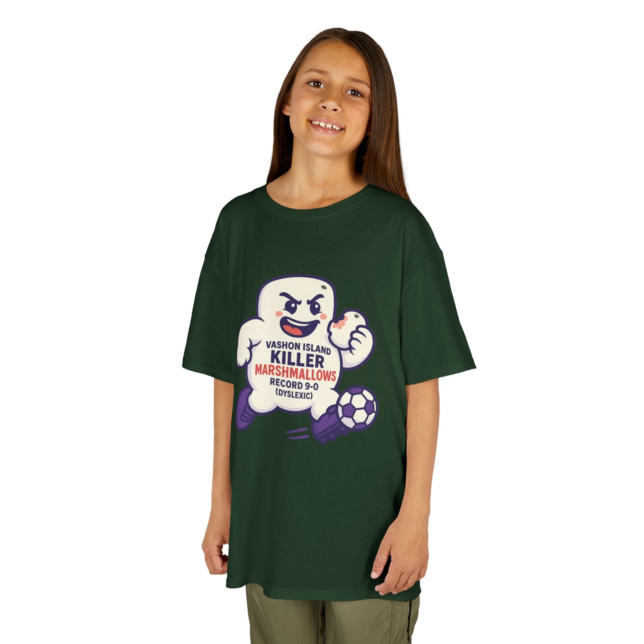Kids Tee — 'Marshmallow Killer' Soccer Graphic