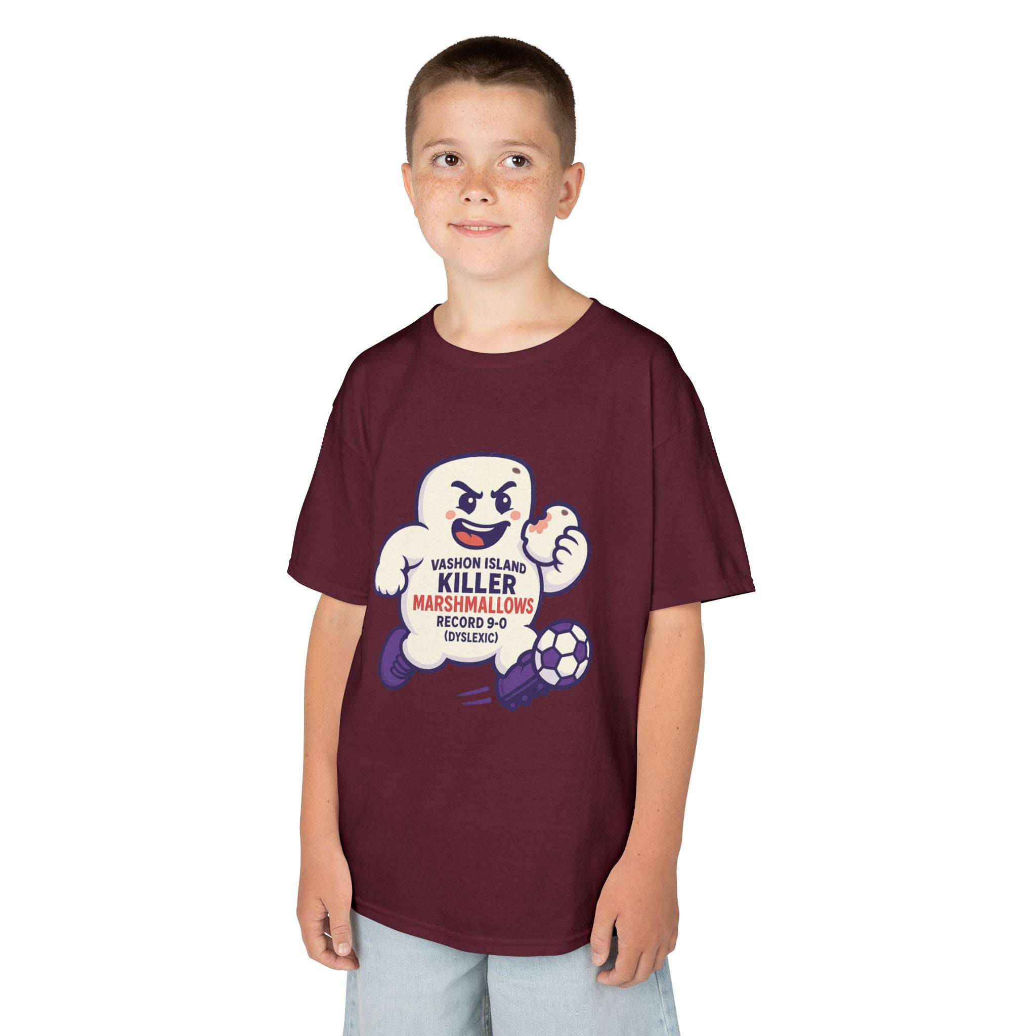 Kids Tee — 'Marshmallow Killer' Soccer Graphic
