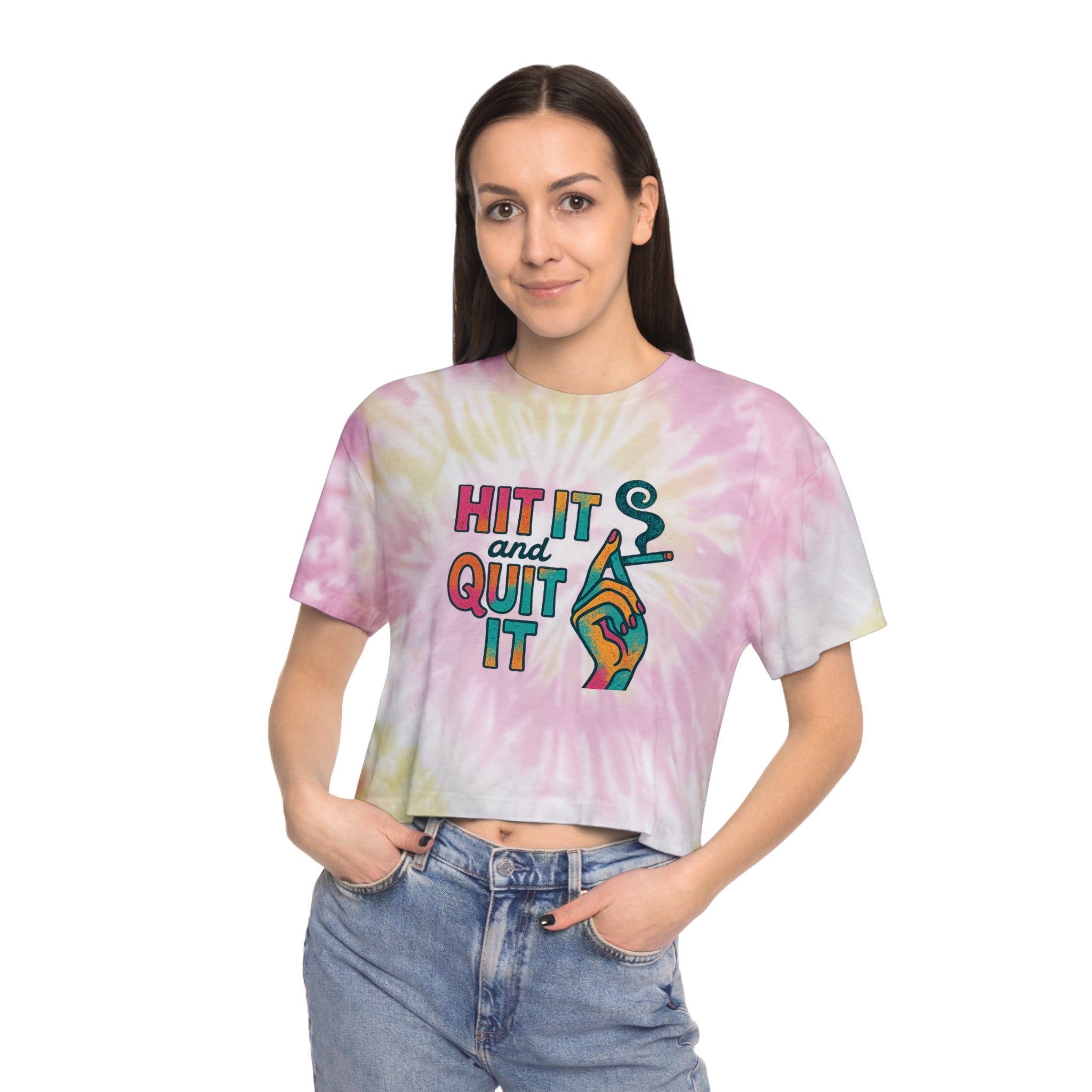 'Hit It and Quit It' Women's Tie-Dye Crop Tee