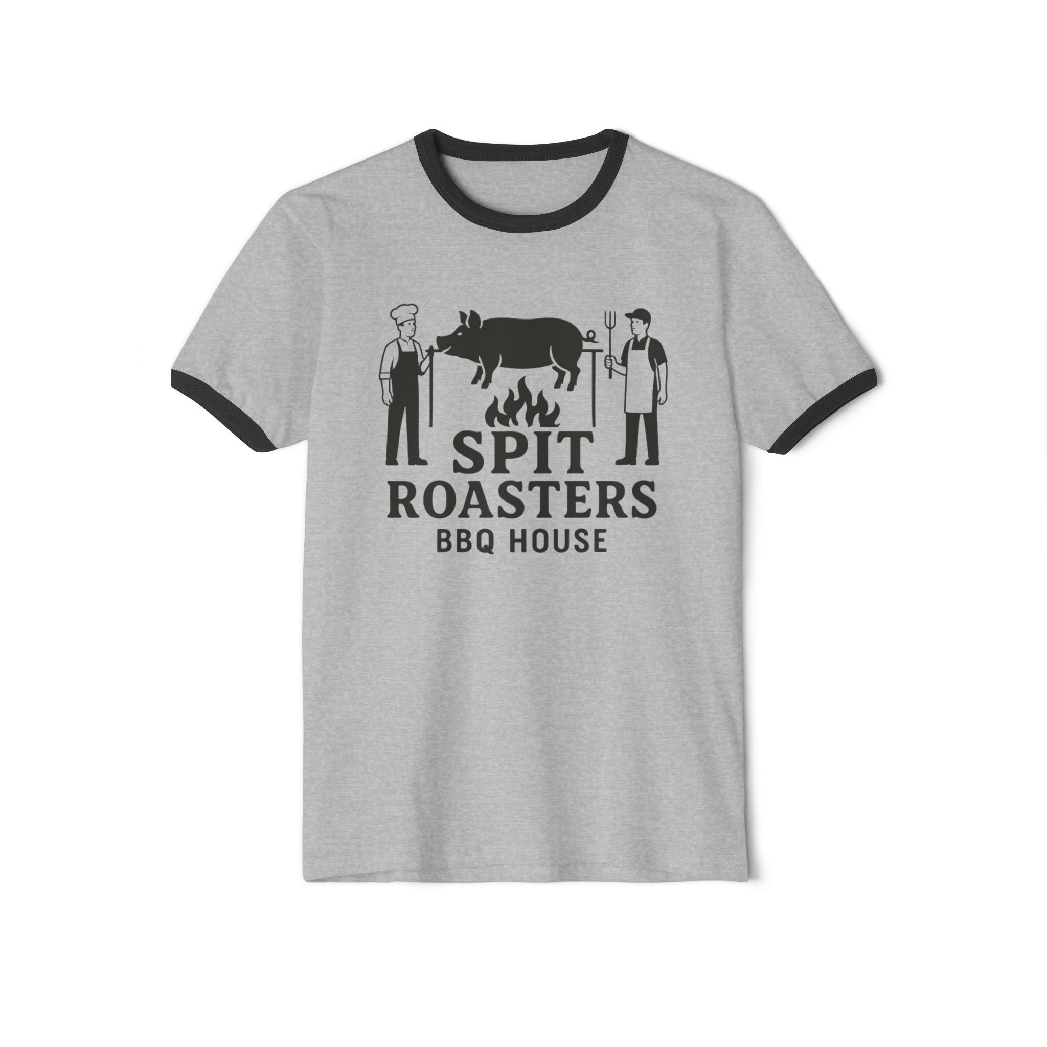 Spit Roasters BBQ House Ringer T-Shirt — Vintage BBQ Pig Roast Tee