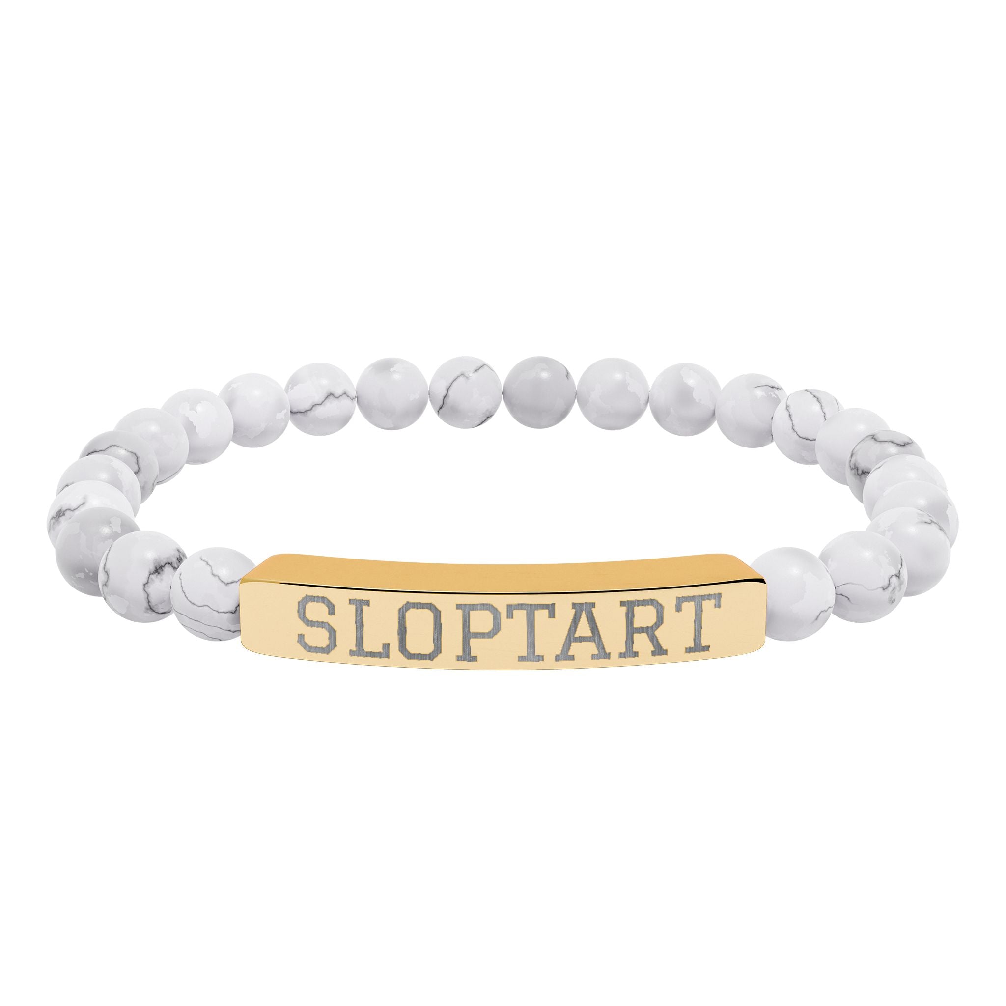 Engravable Natural Stone Bar Bracelet — Personalized Stretch Beaded Bracelet