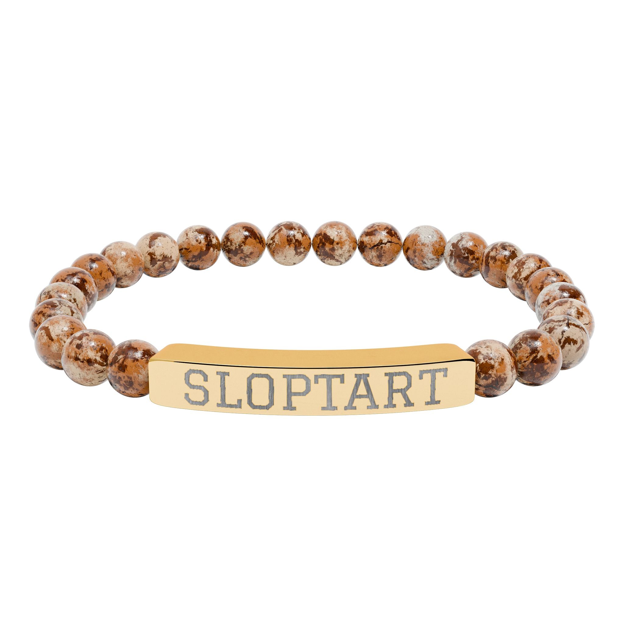 Engravable Natural Stone Bar Bracelet — Personalized Stretch Beaded Bracelet