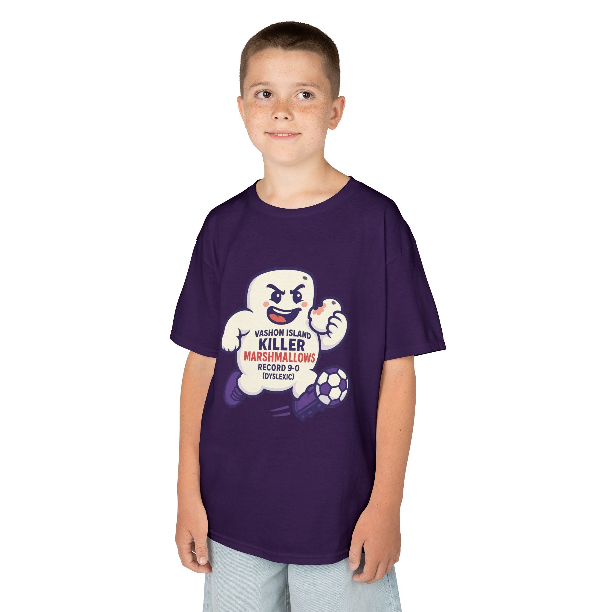 Kids Tee — 'Marshmallow Killer' Soccer Graphic